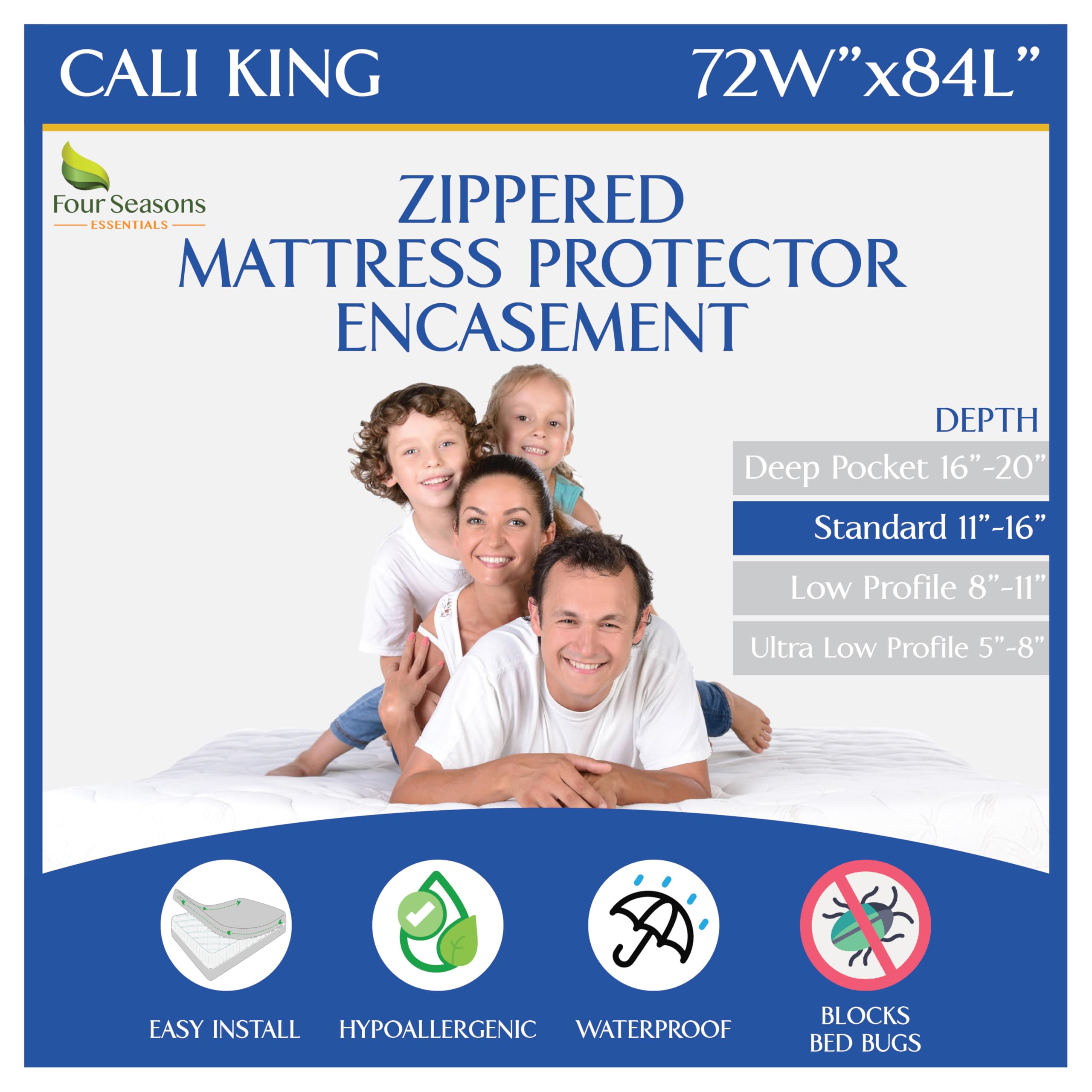 California King Size Mattress Protector Bed Bug Waterproof Zippered Cover - Hypoallergenic Premium Quality Encasement Protects Against Liquids, Dust - Breathable, Noiseless Fabric