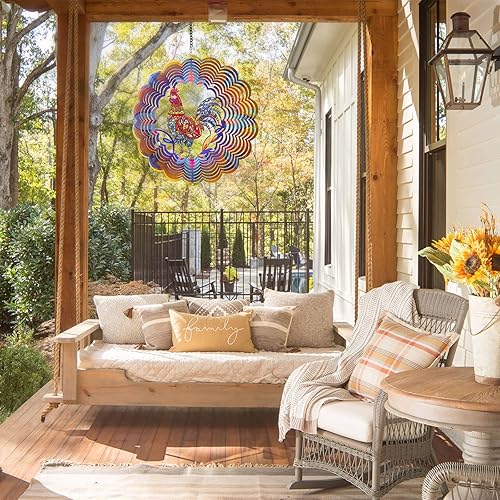 Miniatura 4 de Molinillos de viento de metal de gallo  Regalos de pollo para mujeres, mamá, abuela, esposa, Molinillo de viento colgante para decoración de