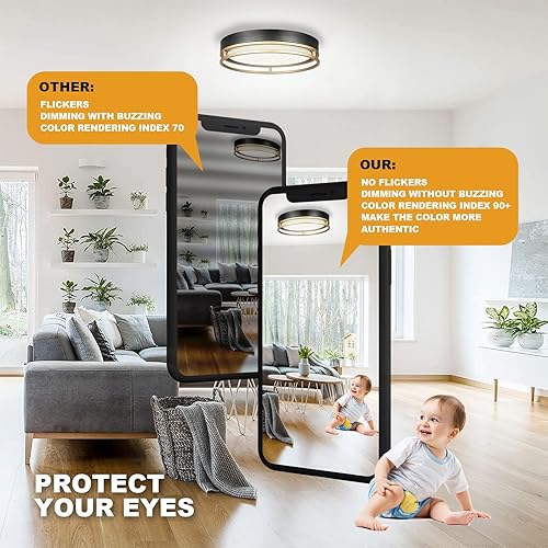 Miniatura 7 de Flynix Lámpara de techo LED de montaje empotrado de 12.5 pulgadas, 26 W, súper brillante 1700 lúmenes, 3 colores 3000 K4000 K5000 K, lámpara de