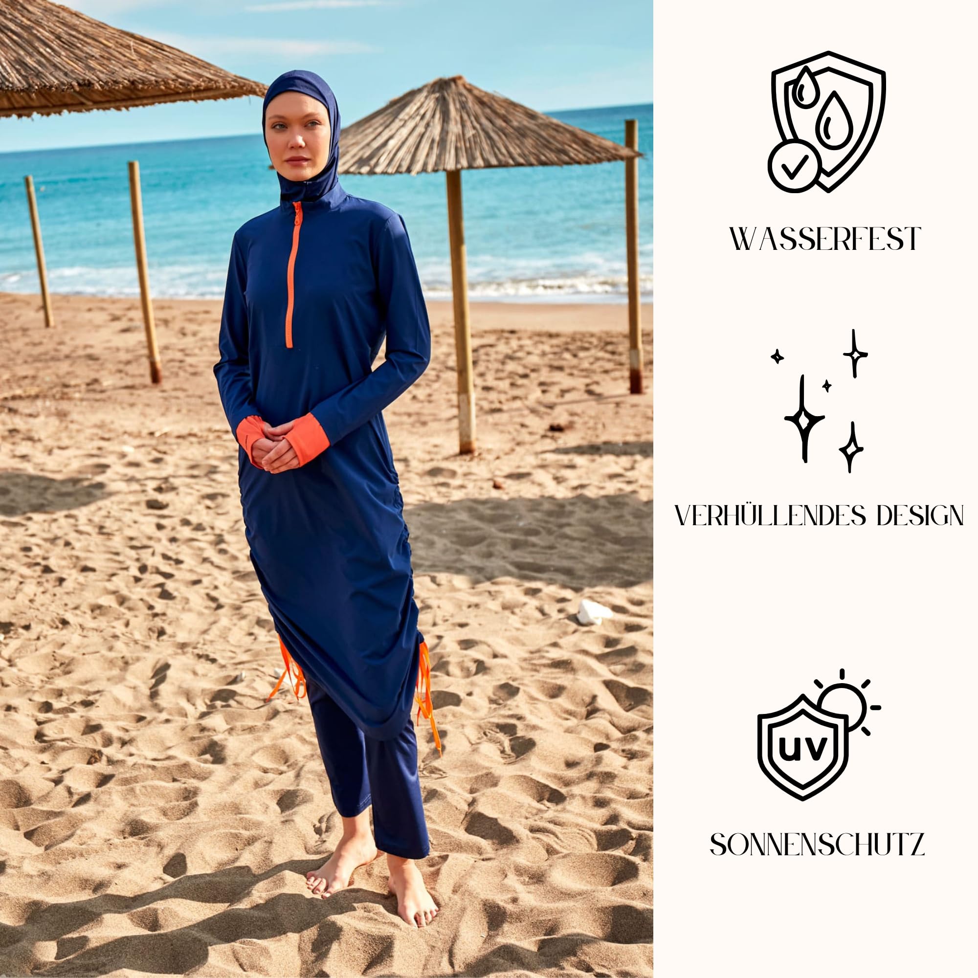 MARINA SWIMWEAR Costume intero islamico modesto da donna | Set Burkini musulmano da 4 pezzi | Rashguard a maniche lunghe con copertura completa | Modesto costume da bagno hijab