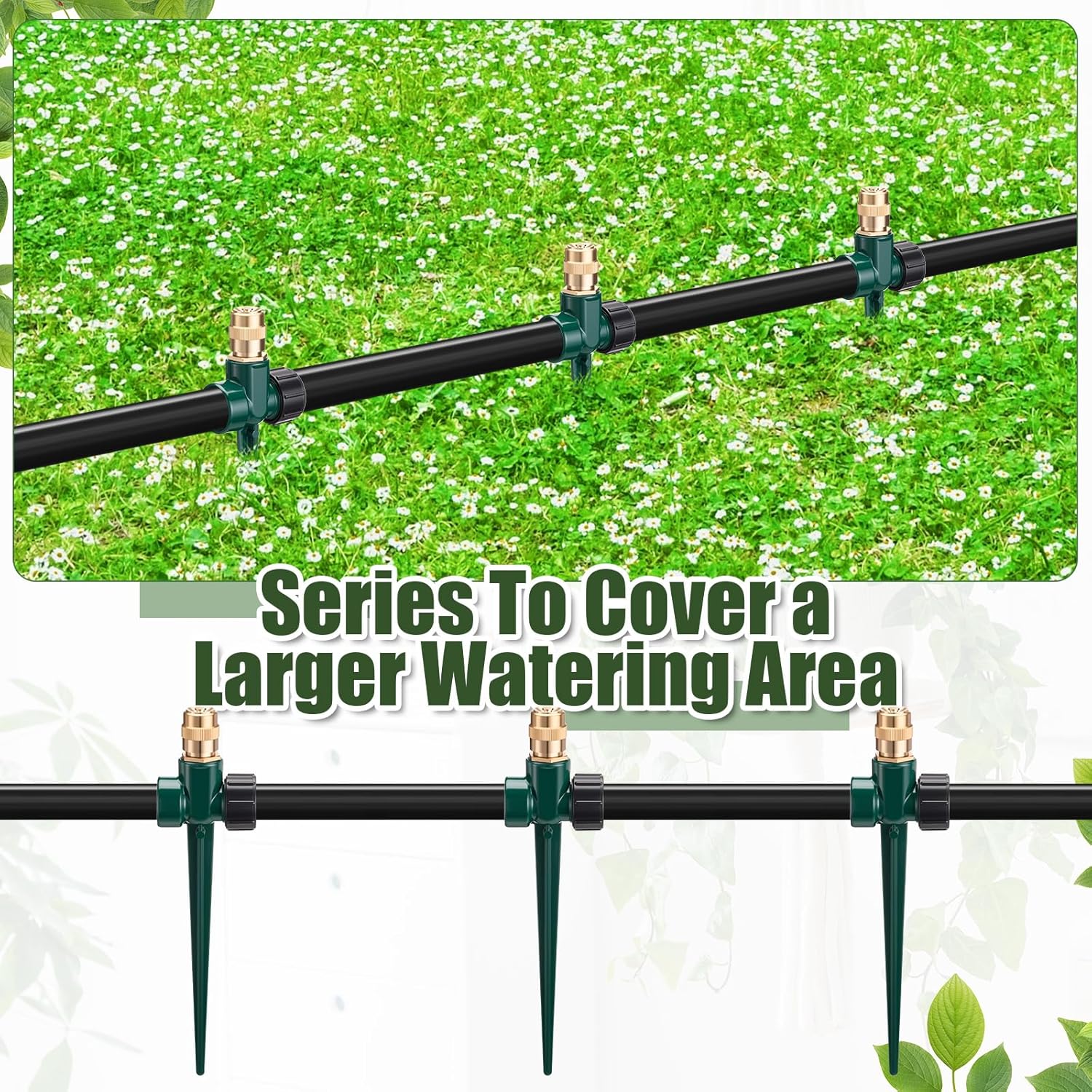 Tioncy 4 Pack Metal Lawn Sprinkler Automatic Garden Water Sprinkler on Spike Base 360 Degree Rotation with Adjustable Brass Nozzle for Lawn Garden Yard(Green)