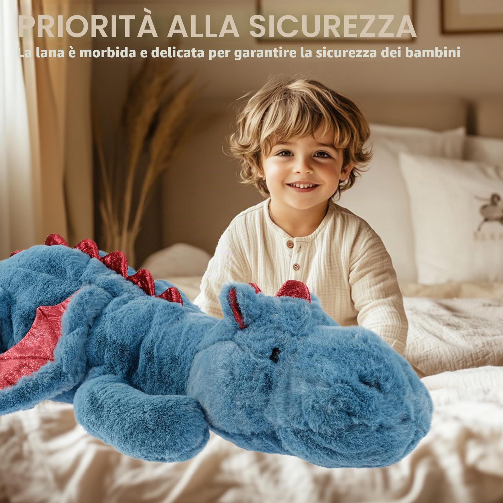 70-150 cm, peluche con drago, e morbido, ideale come regalo per bambini e fidanzata (130 cm, blu)