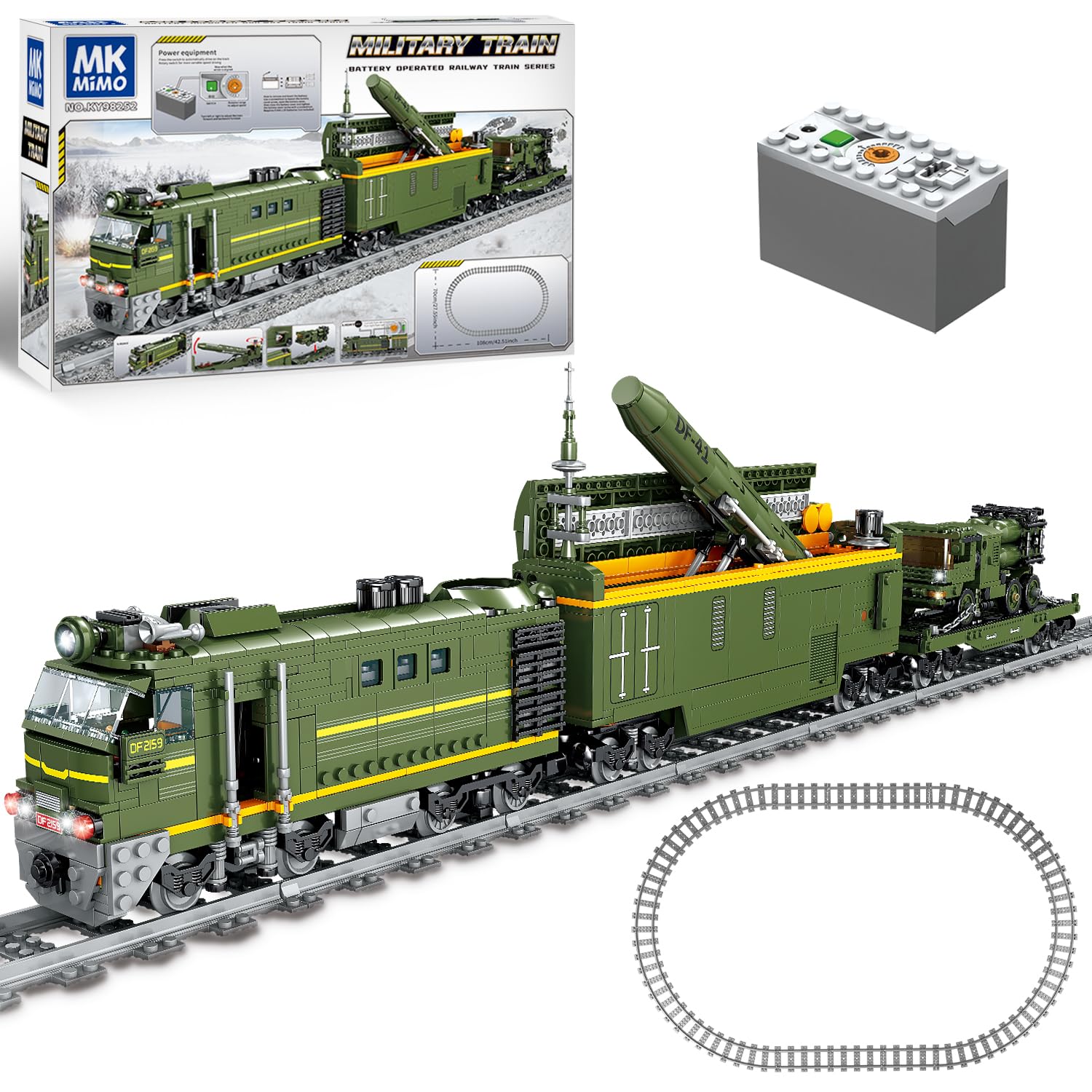 Military Train Building Kit, Compatible with Lego Military Army Train Building Block with Lights, Missiles, Trucks and Train Tracks, Gift for Military Lovers, Teens and Adults (1174 Pieces)