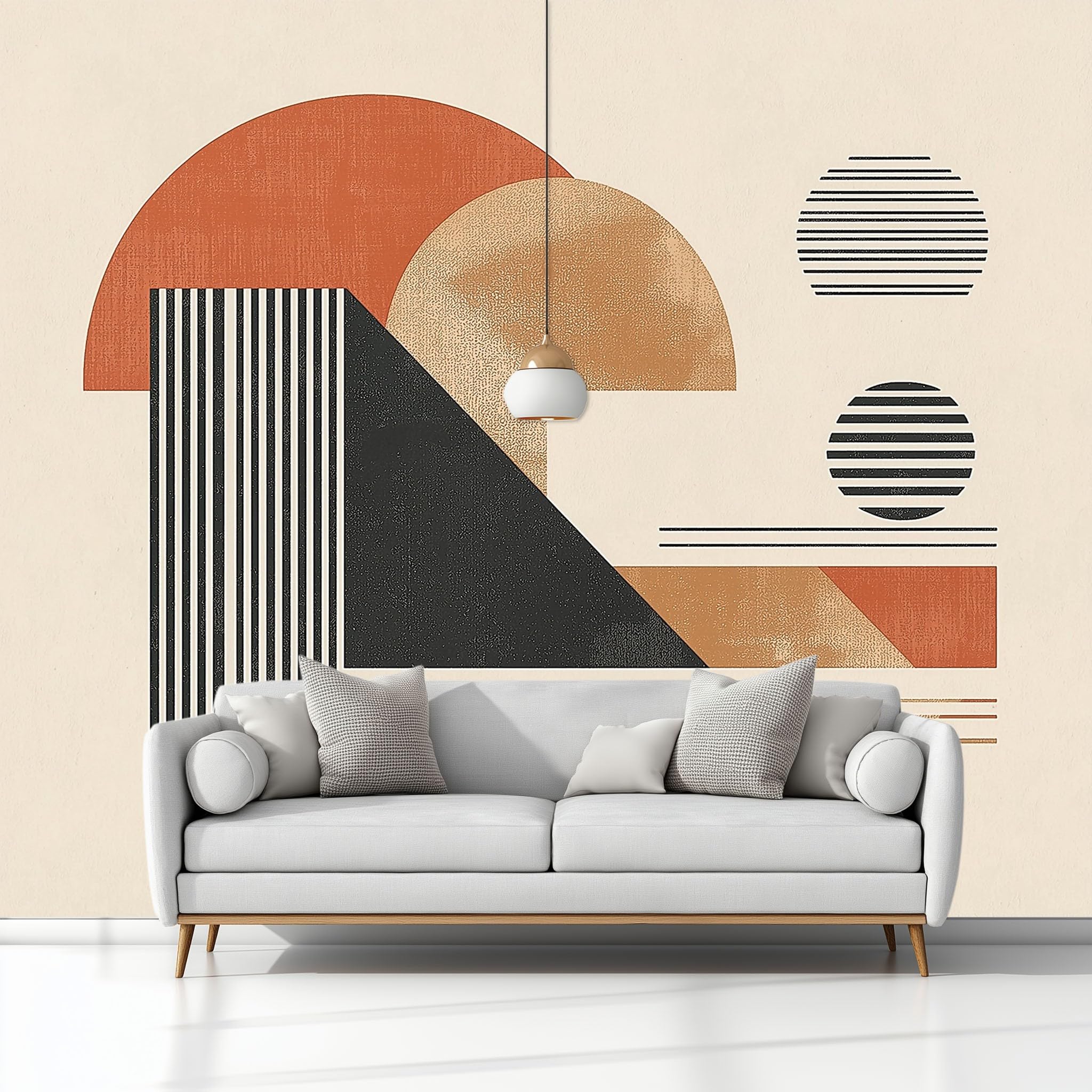 Abstrakcyjne geometryczne linie minimalistyczne 3D panoramiczna tapeta 300 x 210 cm, fototapeta z włókniny | Dekoracja ścienna Fototapeta Sypialnia Beżowa dla dzieci,