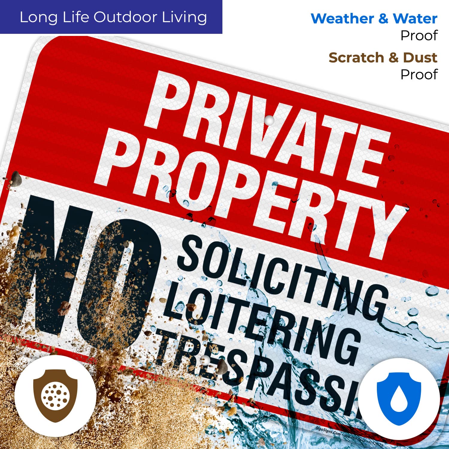 Private Property Sign, No Soliciting No Loitering No Trespassing, 12x18 Inches, 3M EGP Reflective .063 Aluminum, Fade Resistant, Easy Mounting, Indoor/Outdoor Use, Made in USA