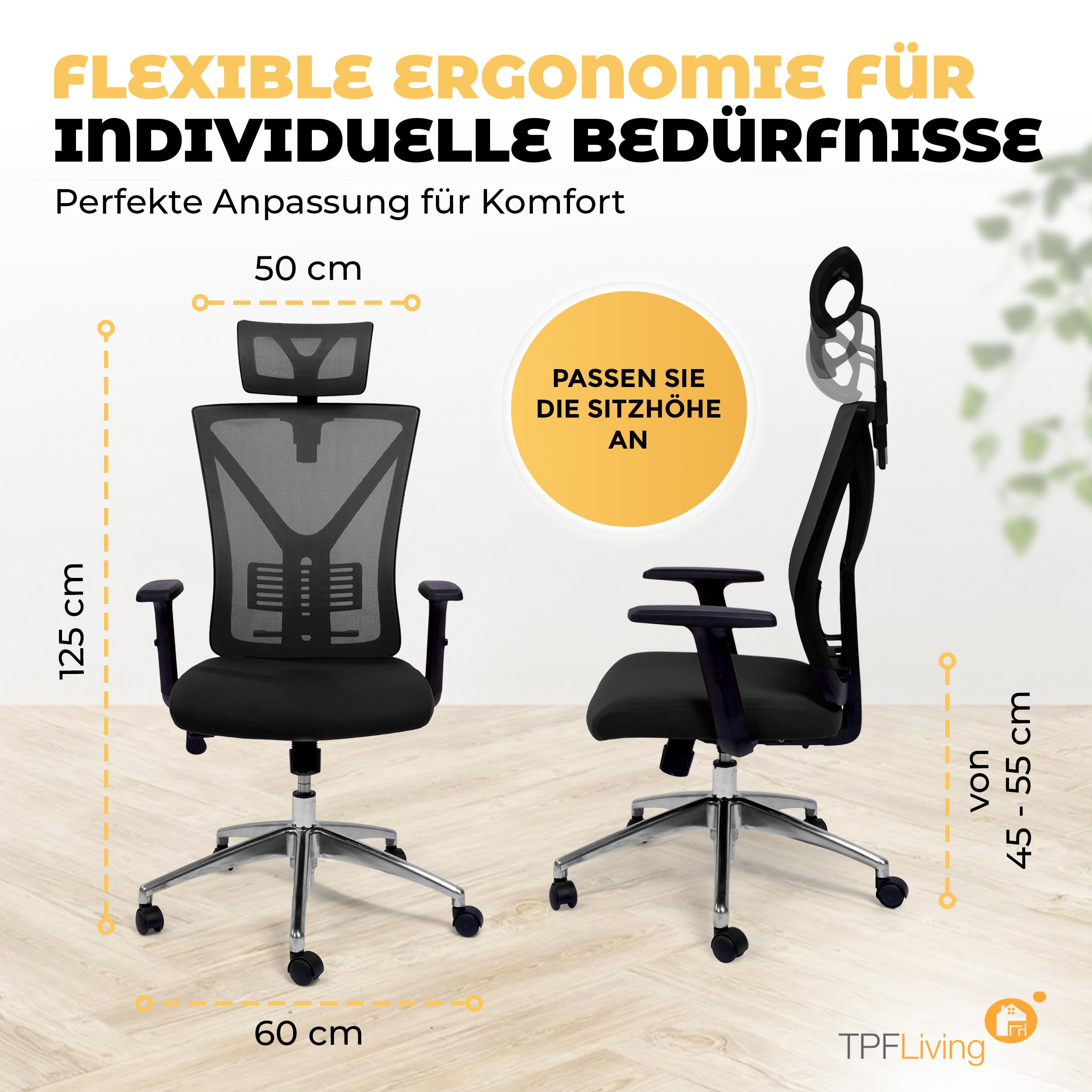 Bürostuhl Zeus (Schwarz) – Bürostuhl ergonomisch und komfortabel inkl. Verstellbarer Lordosenstütze & kühlendem Mesh – Bis zu 150kg Tragfähigkeit - ideal für Lange Arbeitstage