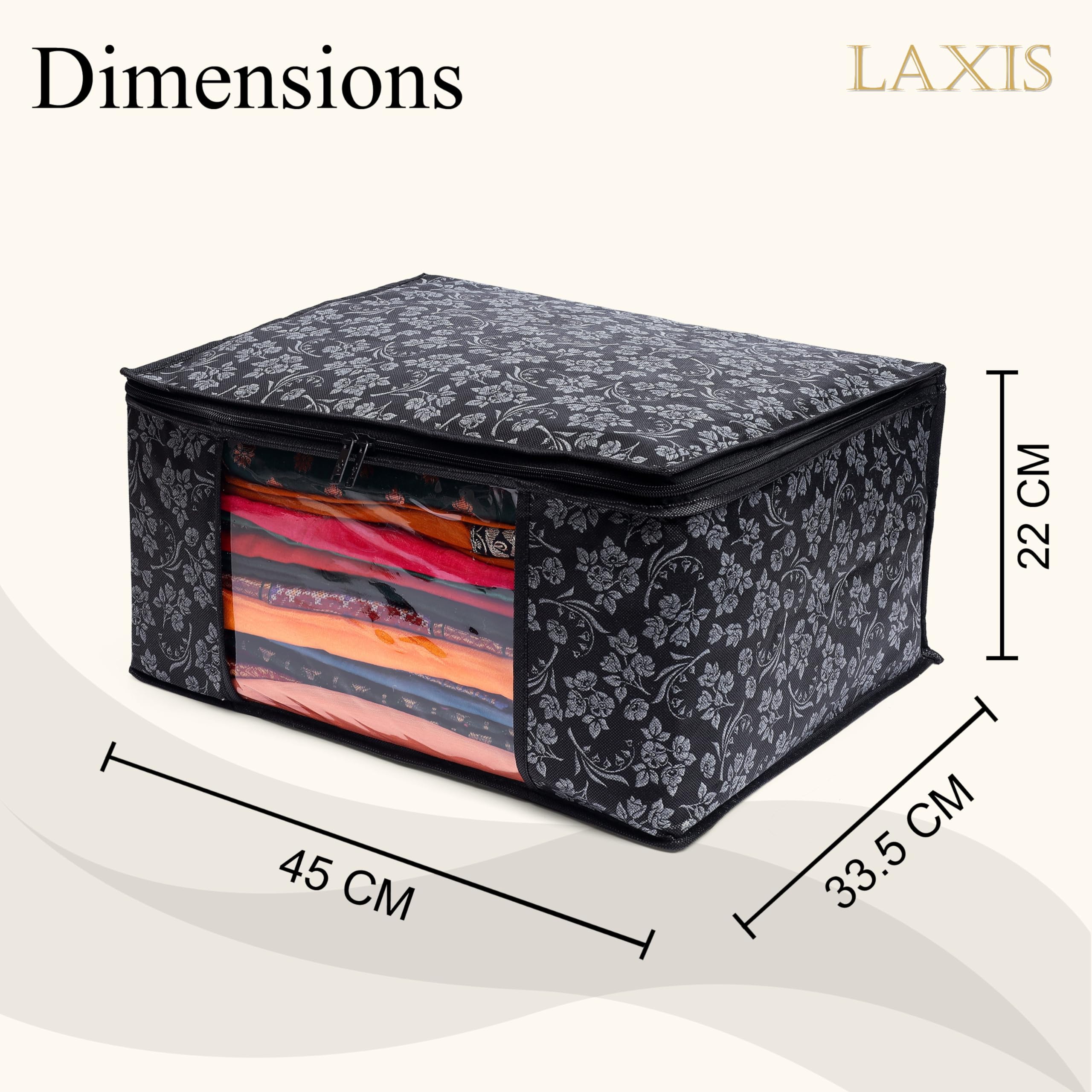 LAXIS® Saree Covers With Zip Non-Woven Printed Saree Cover/Saree Organizer For Wardrobe/Cloth Storage With Transparent Window/Saree Bags Storage/Clothes Organizer (Black- Pack of 3) 1