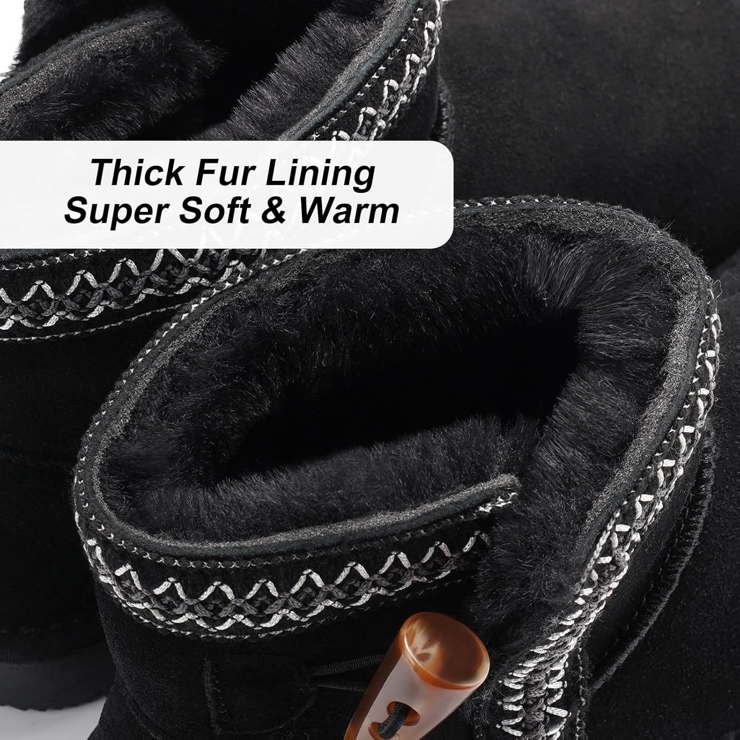 Dodow Womens Genuine Suede Winter Boots Mini Warm Fur Lined Ankle Slip On Snow Booties - Image 4