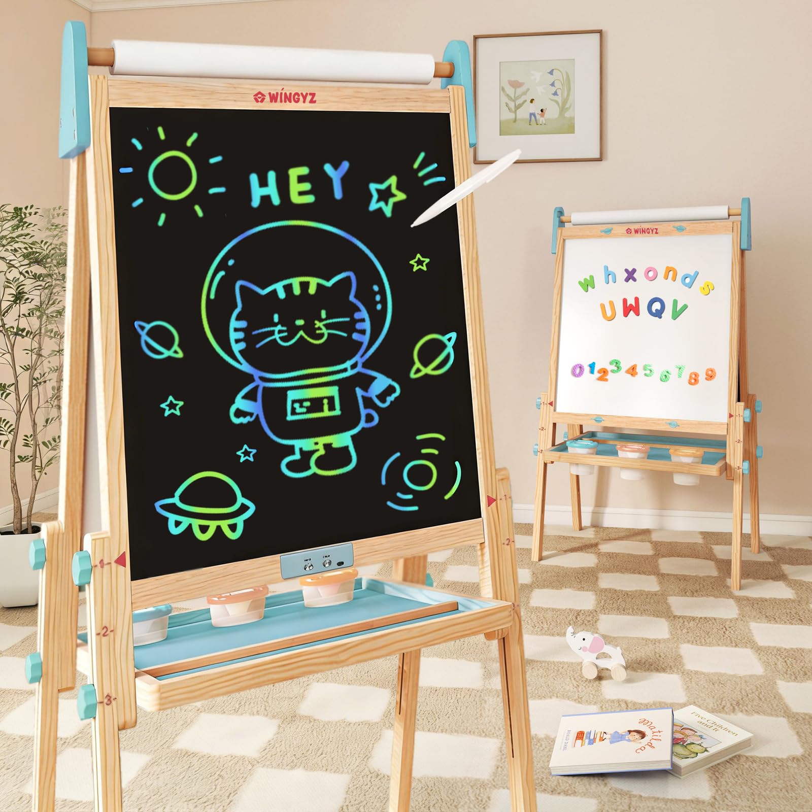 WINGYZ 24" LCD Easel for Kids - Wooden Art Station for Ages 3-12