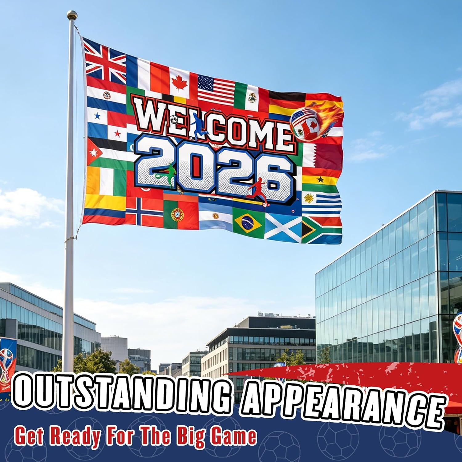 3 Ply World Football Tournament Cup Flag, Welcome 2026 Soccer Festival Flags 3x5 Ft, World Soccer Country Flag Banner Decorations for Outdoor Indoor