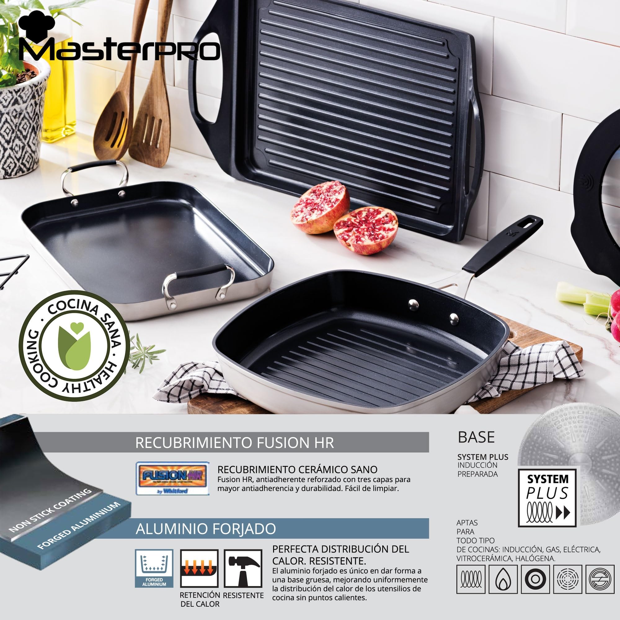 Masterpro Juego de Sartenes Smart Acero Inoxidable Ø 24 cm Ø 20 cm Ø 28 cm 3 Piezas