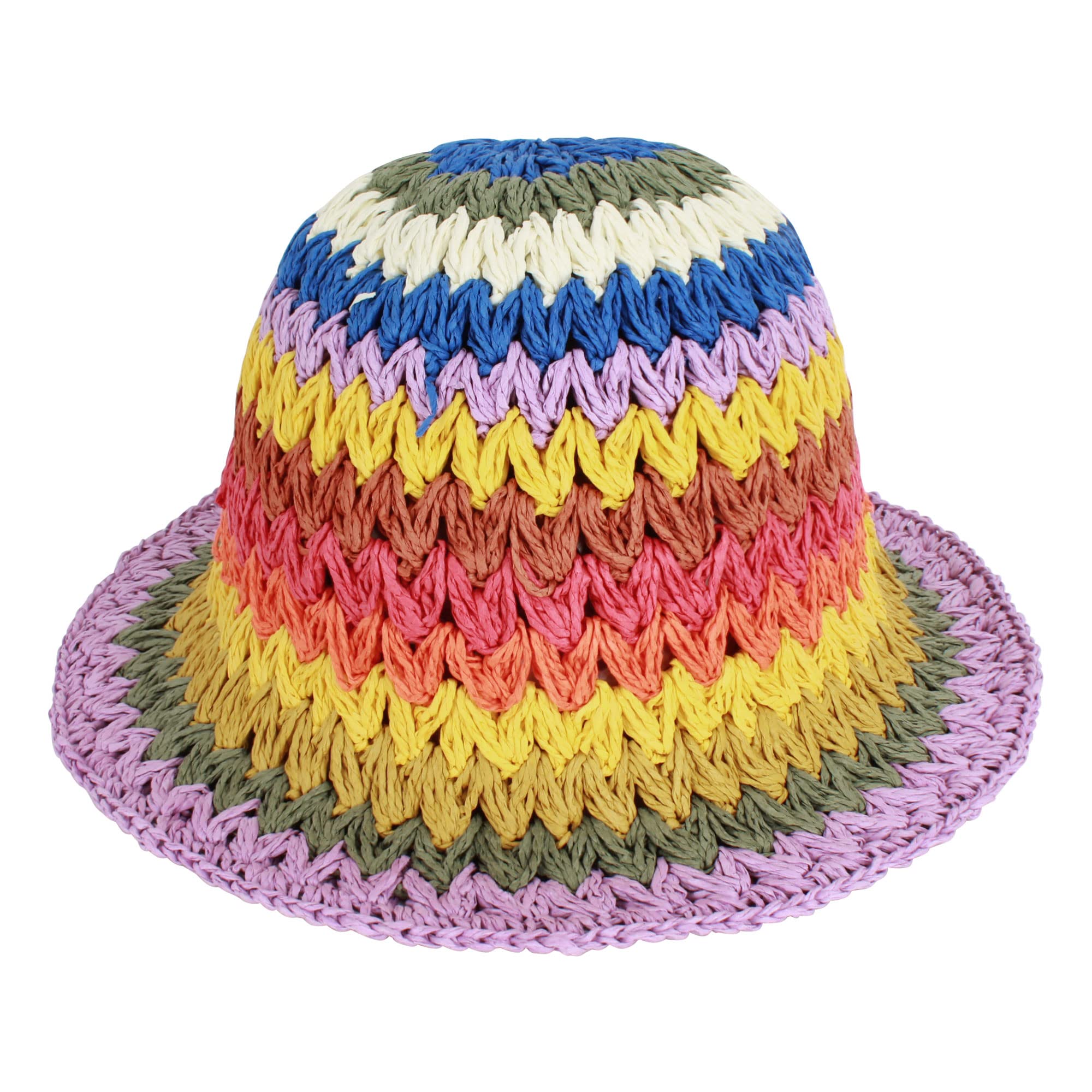 Minache Foldable Wide Brim Colorful Crochet Straw Hat Outdoor Visor Hat for Women Girl