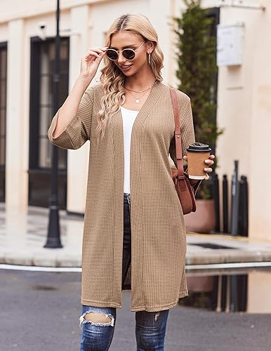 Miniatura 5 de Ekouaer Batas para mujer, de punto gofre, suave, ligera, hasta la rodilla, tallas S-XXL