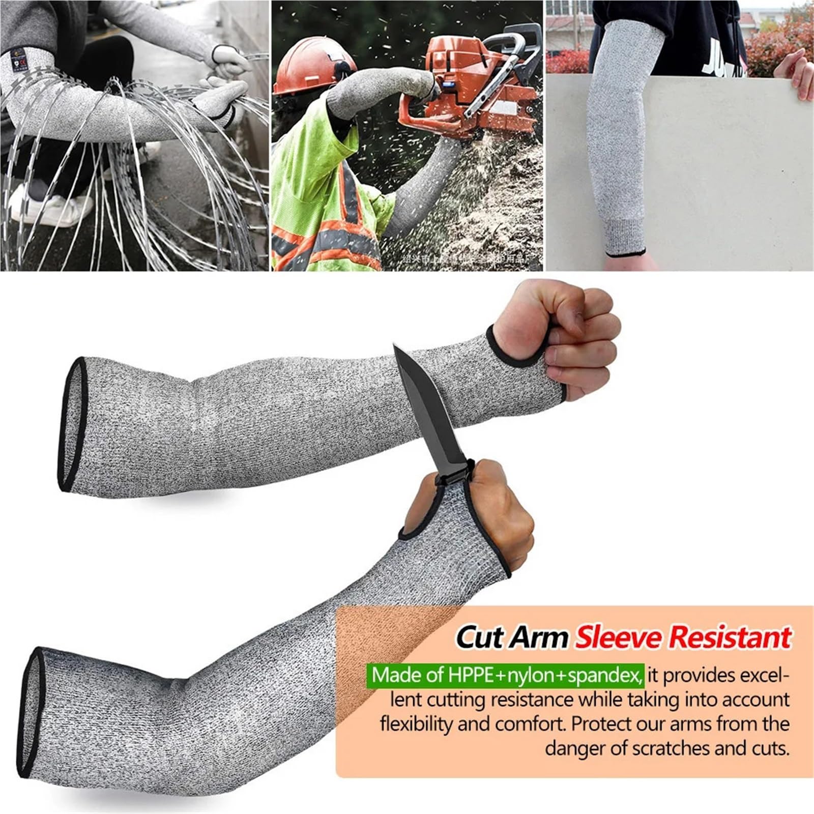 Schnittfeste Armstulpen der Schutzklasse 5 (HPPE) – Durchstichfeste Arbeitshandschuhe for Gartenarbeit, Bauarbeiten und Kfz-Einsätze,Hohe Flexibilität(Noir,40cm)