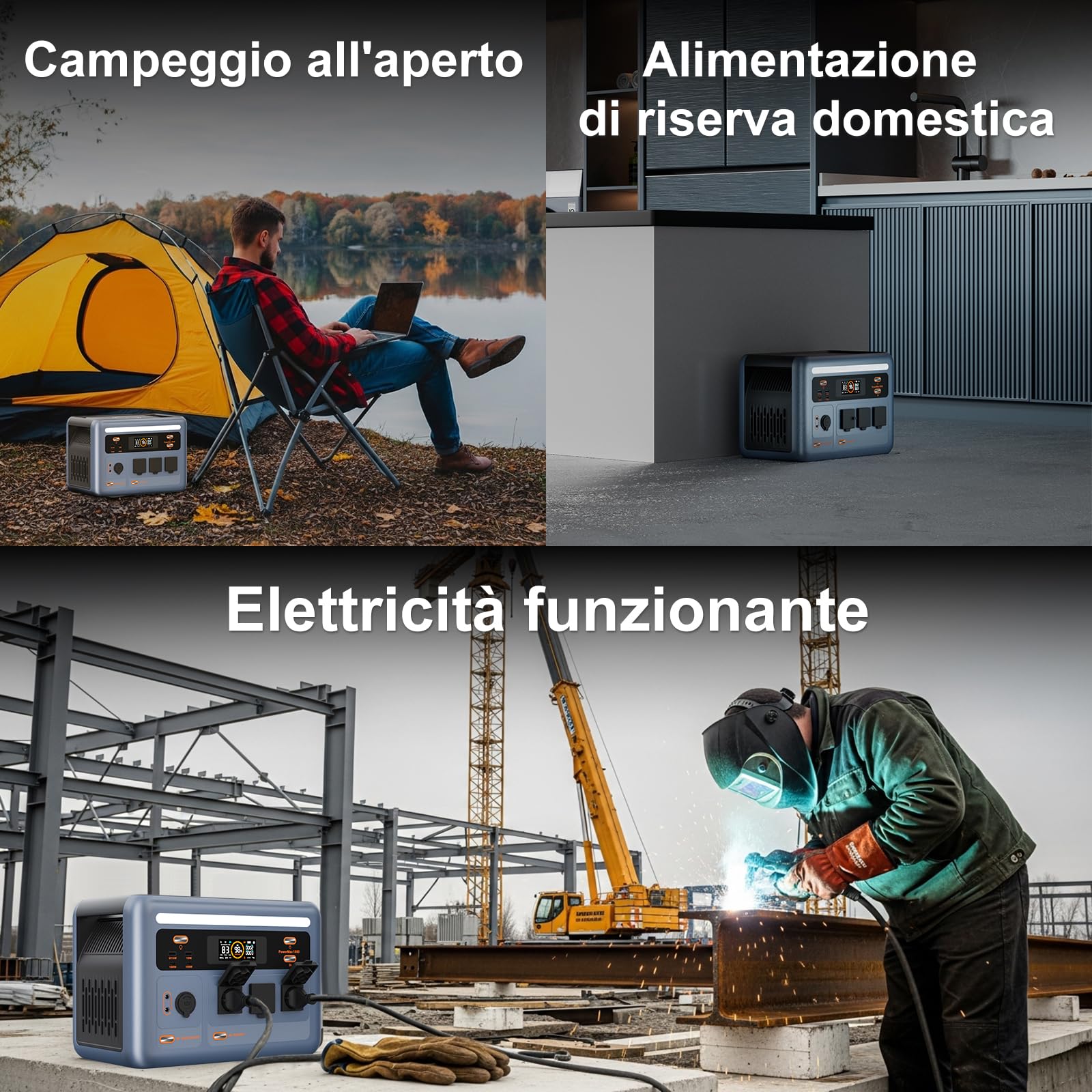 OSCAL PowerMax 1800SE Stazione Elettrica Portatile 1800W (3600W di Picco), Batteria 1024Wh LiFePO4 Generatore Solare con 1 * 100W Pannello, App, Di Alimentazione per Campeggio, Camper e Domestico