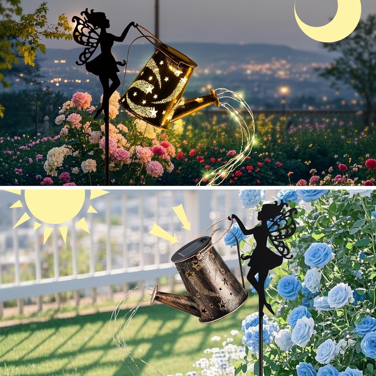 BomKra Solar Watering Can Light Outdoor Garden, Solar Fairy Watering Can Lights, LED Metal Garden Light Waterproof - Image 2
