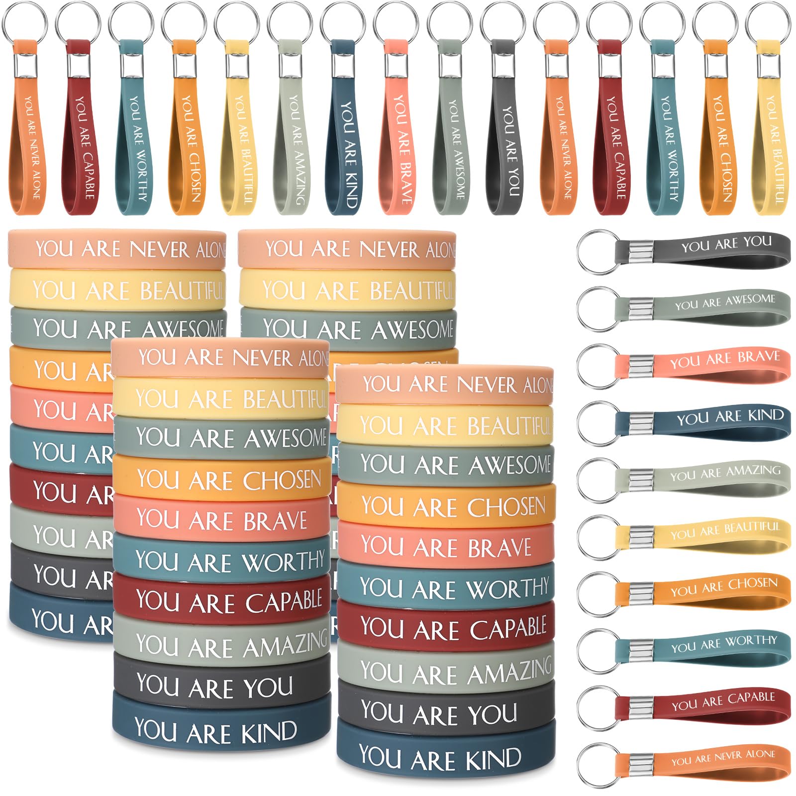 Sratte 120 Pcs Motivational Wristbands Valentines Gifts Inspirational Keychains Appreciation Gift for Employee Volunteer