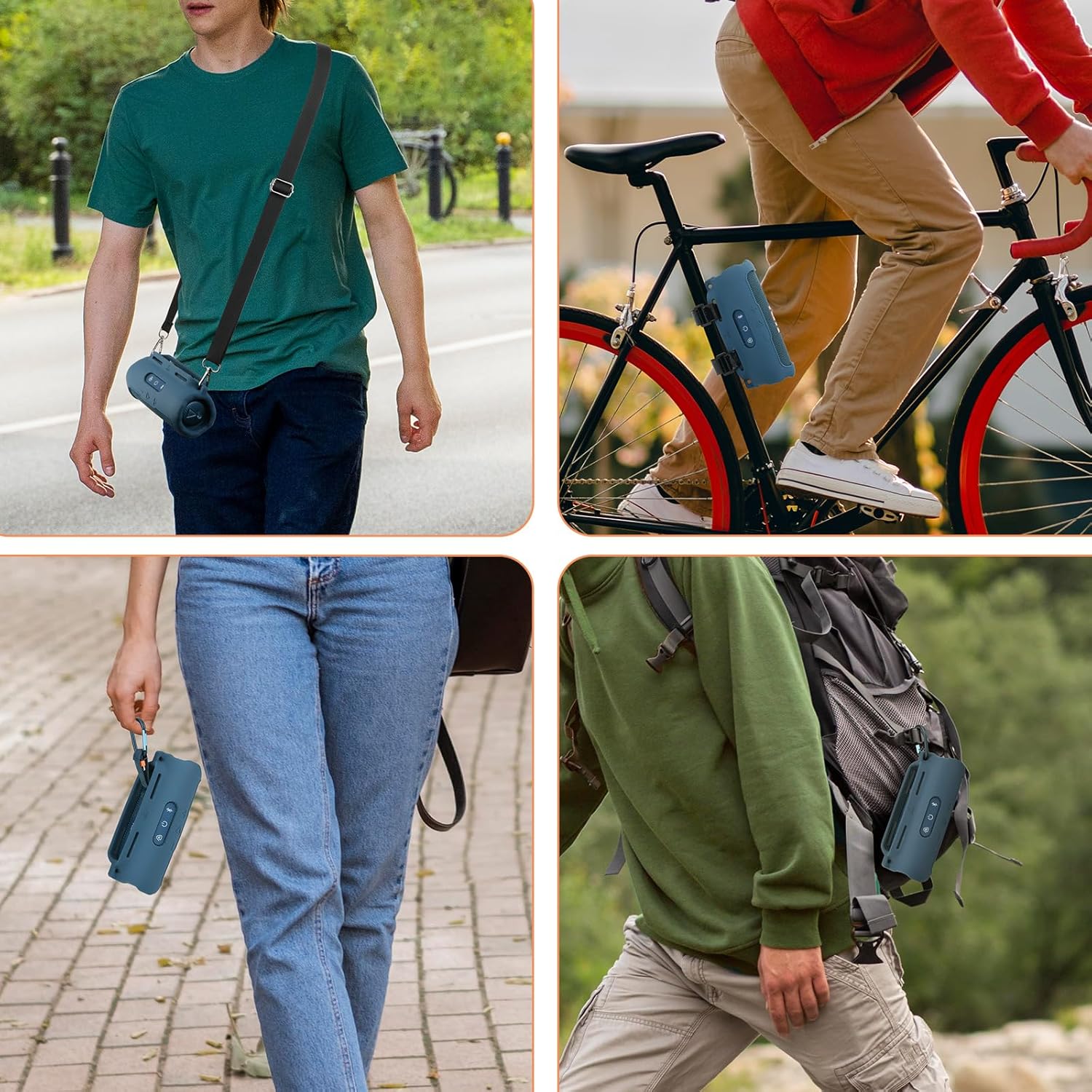 TXEsign Silicone Case Compatible with JBL Flip 7 Speaker, Shockproof Protective Cover Soft Skin Silicone Cover with Shoulder Strap and Hook and Loop Straps for Bike Golf Cart Rail Mounting (Dark Blue) - Image 7