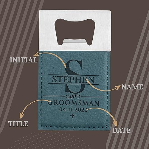 Miniatura 5 de SINGLE - Groomsmen Gifts, Personalized Bottle Openers for Groomsman, Best Man, Groom, Custom WName - Title - Date, Men Gift Sets - 3 Color Options -