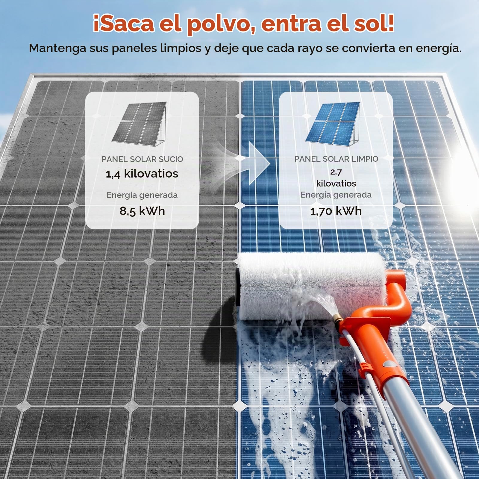 limpiacristales telescopico 6,5m pertiga telescopica Limpieza Cristales Limpiador Placas solares Incluye Manguera de Agua de 11 Metros para Paneles solares, Ventanas