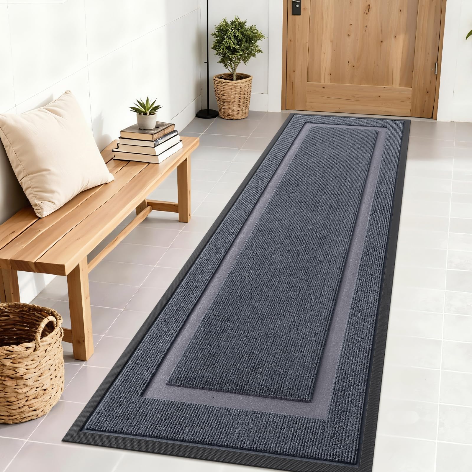 OLANLY Front Door Mat Indoor Outdoor Entrance, Waterproof All-Season, All-Weather Doormat, Sturdy Natural Rubber, Fade Resistant, Low Profile, Easy Clean Patio Porch Entryway Mat, 71x23, Light Grey
