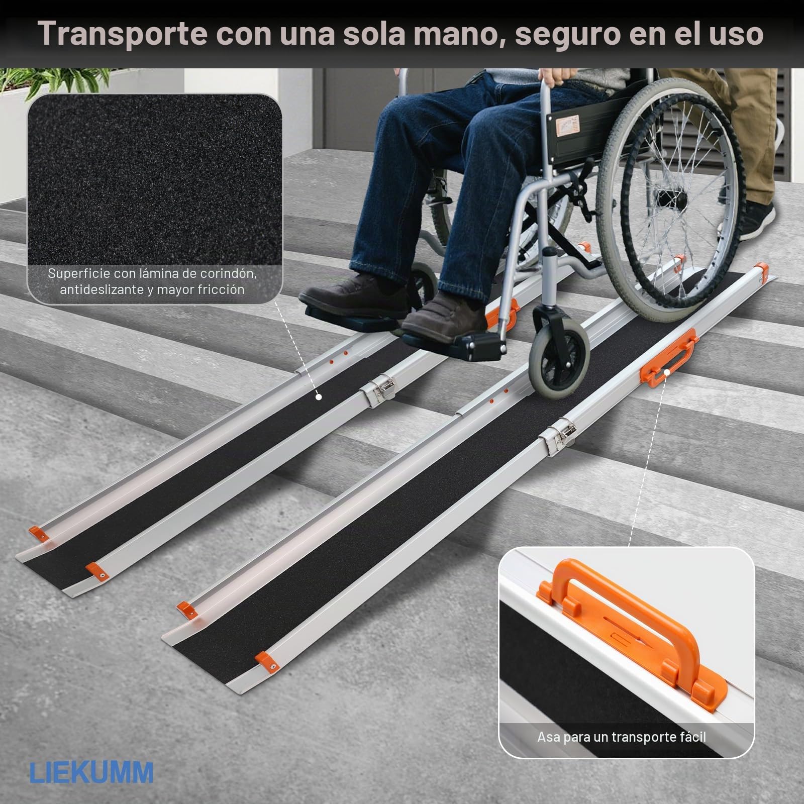 LIEKUMM 2 x 77,5-122,5 cm Rampas Telescópicas para Sillas de Ruedas, Capacidad Carga de 300 kg Rampa Silla de Ruedas Ajustable, Rampa de Acceso para Escaleras, Bordillos, Scooters y Bicicletas