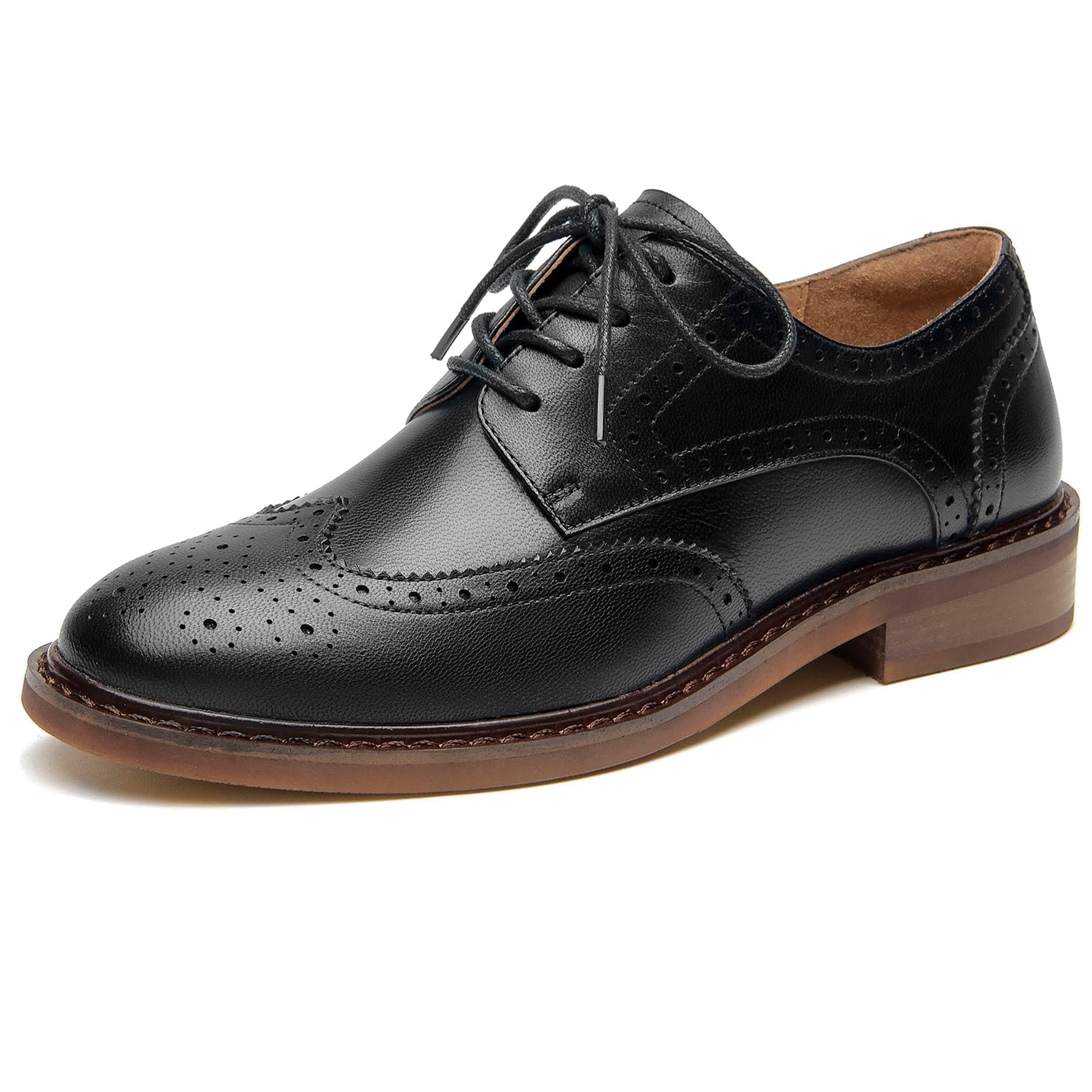 BEAU TODAY Oxford Shoes for Women Leather Brogue Dress Shoes Comfort Brethable Ladies Lace-up Handmade Wingtip Shoes for