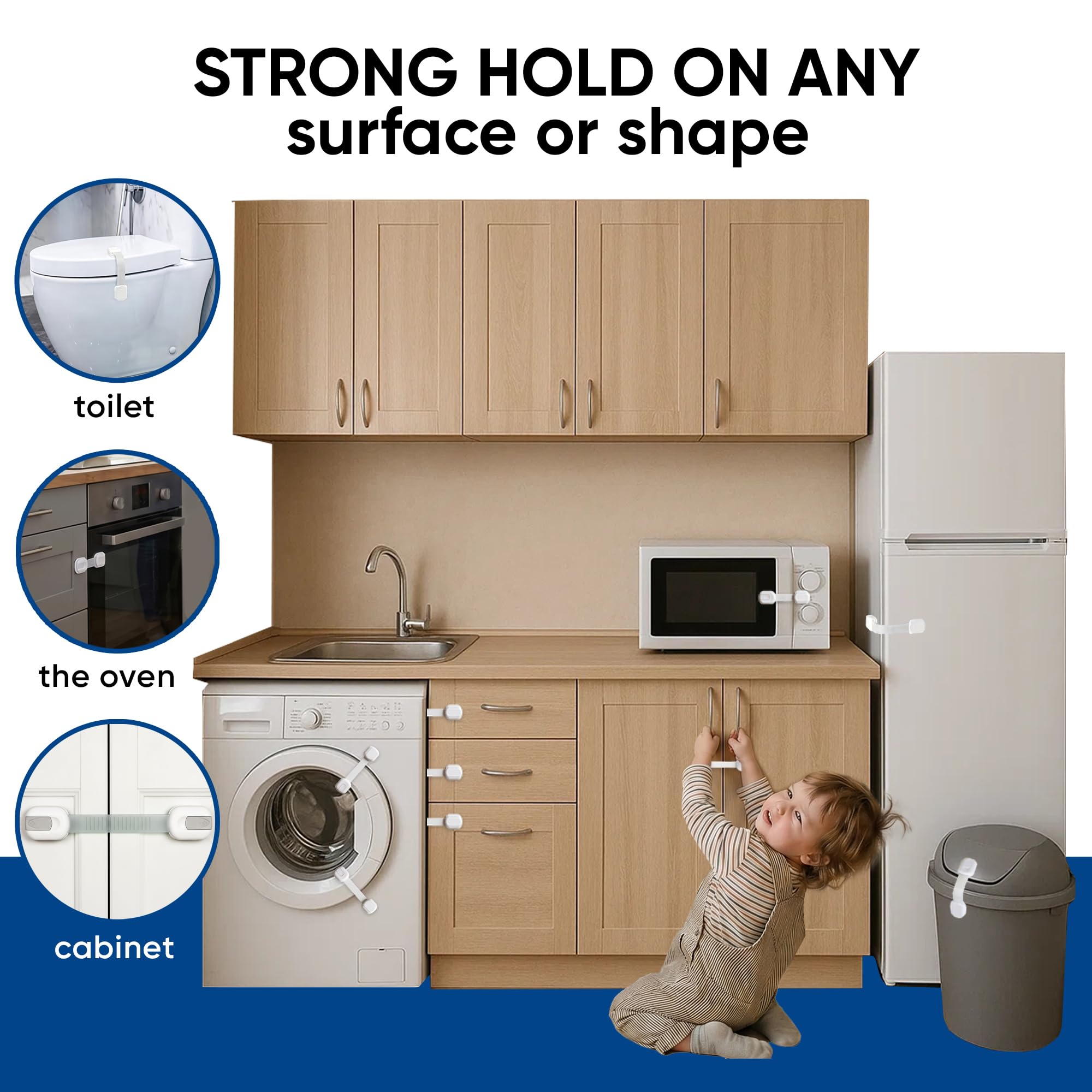 6 cerraduras multifuncionales para niños, protección segura para los niños. Instalación rápida y fácil. Cerradura a prueba de niños para cajones y puertas, muebles, estufas, asientos de inodoro,