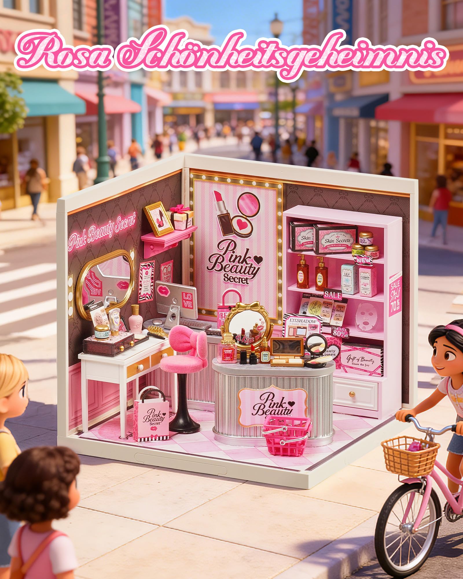 Rolife Super Creator DIY Miniature House Miniatur Haus Bausatz Selber Bauen Deko für Schreibtisch Bücherregal Modellbausatz Diorama Modellbau Bastelset (Pink Beauty Secret)