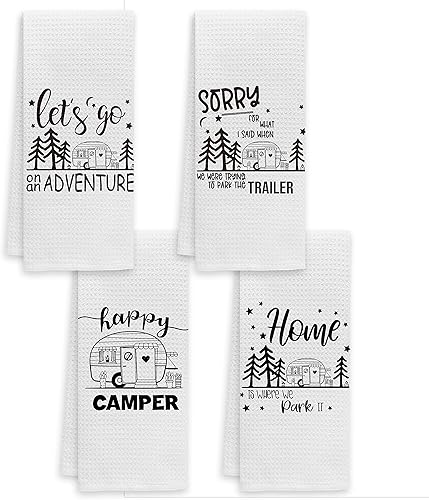 Voatok Let's Go On an Adventure Happy Camper - Toalla de baño para campamento, regalo inspirador para campistas, juego de 4 toallas decorativas
