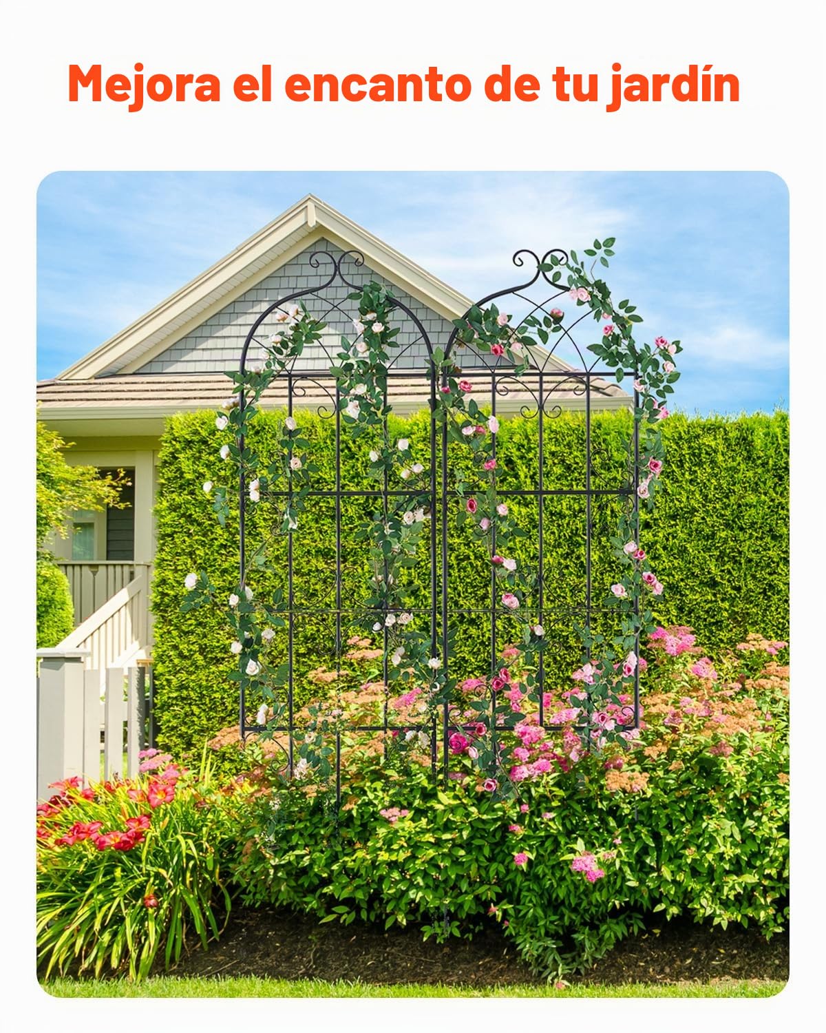 VEVOR Enrejado de Metal para Plantas Trepadoras 51 x 180 cm Soporte para Rosas Trepadoras 2 Piezas Arco para Enredaderas Soporte para Pepinos Decorativo para Clemátides para Patio, Césped, Jardín