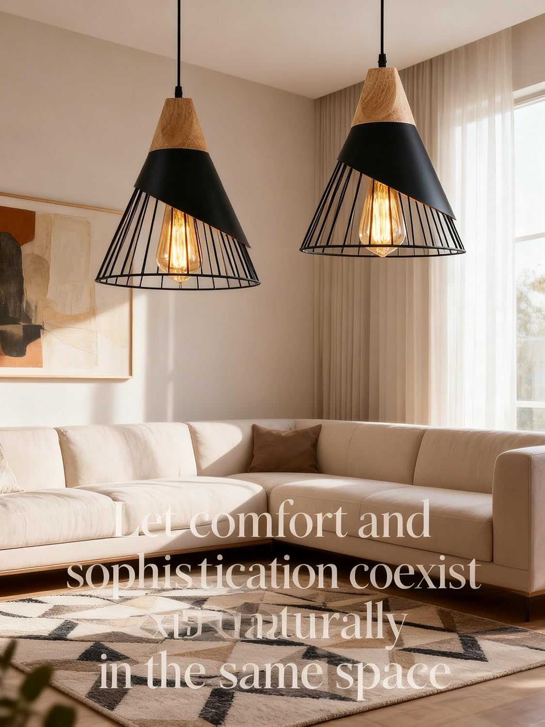 Pendant Lights Kitchen Black 2 Pack,Industrial Modern Lighting Hanging Lamps,Wood Dome Minimalist Industrial Ceiling Hanging Lights for Kitchen Island,Dining Room,Living Room,Bedroom,Hallway