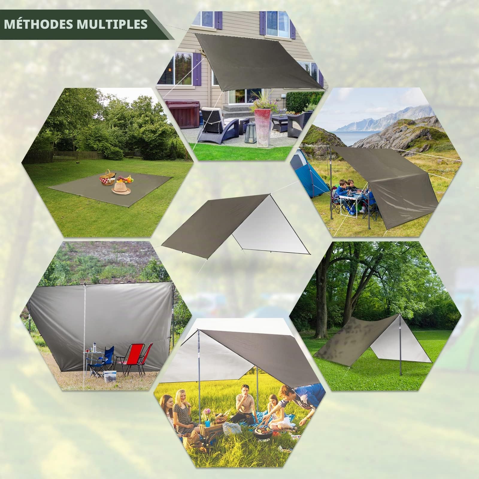 bâche de Camping imperméable, hamac Anti-Pluie Anti-UV abri Solaire Tente de Camping en Plein air bâche Coupe-Vent Anti-Neige bache de randonnée