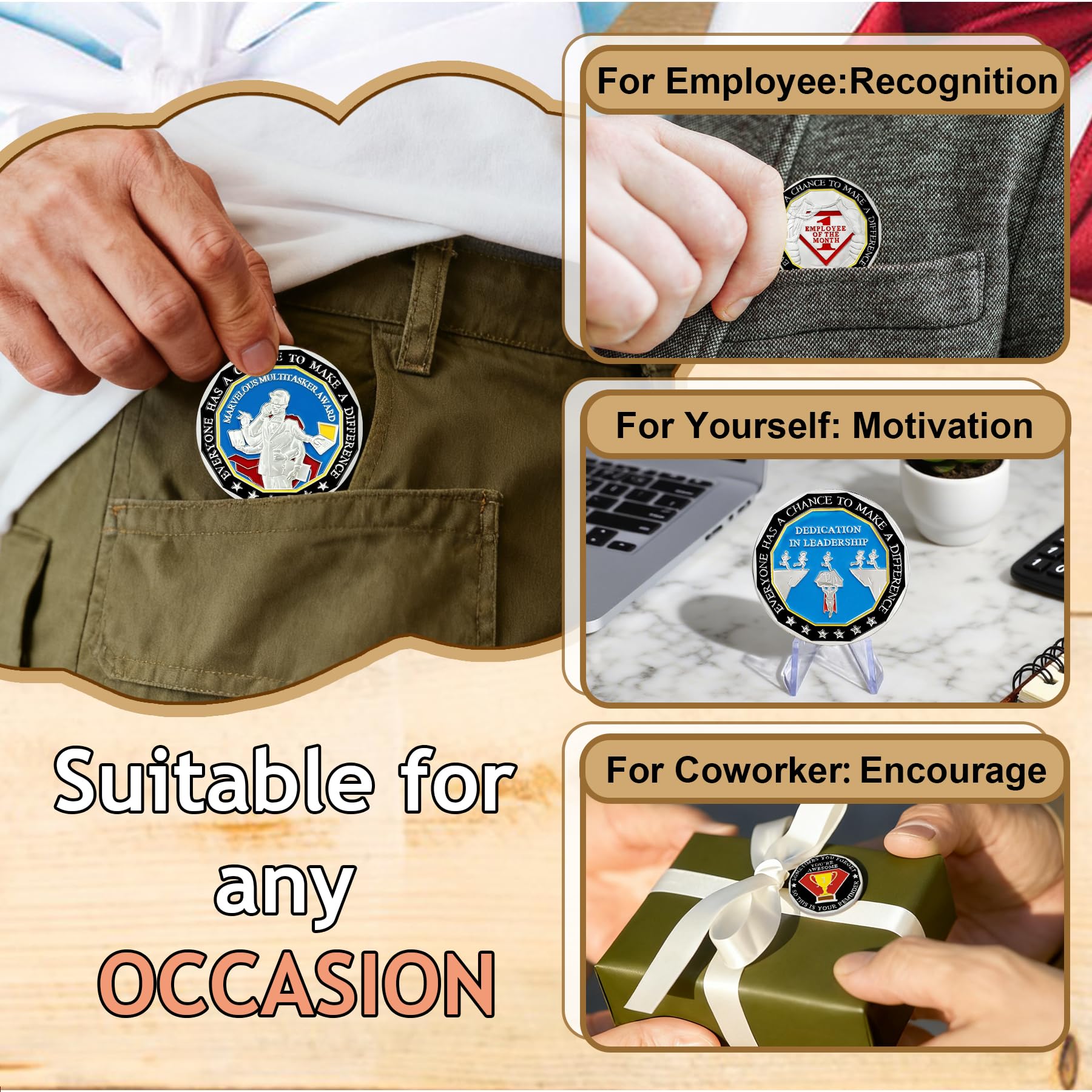 Juego de 5 monedas de agradecimiento para empleados