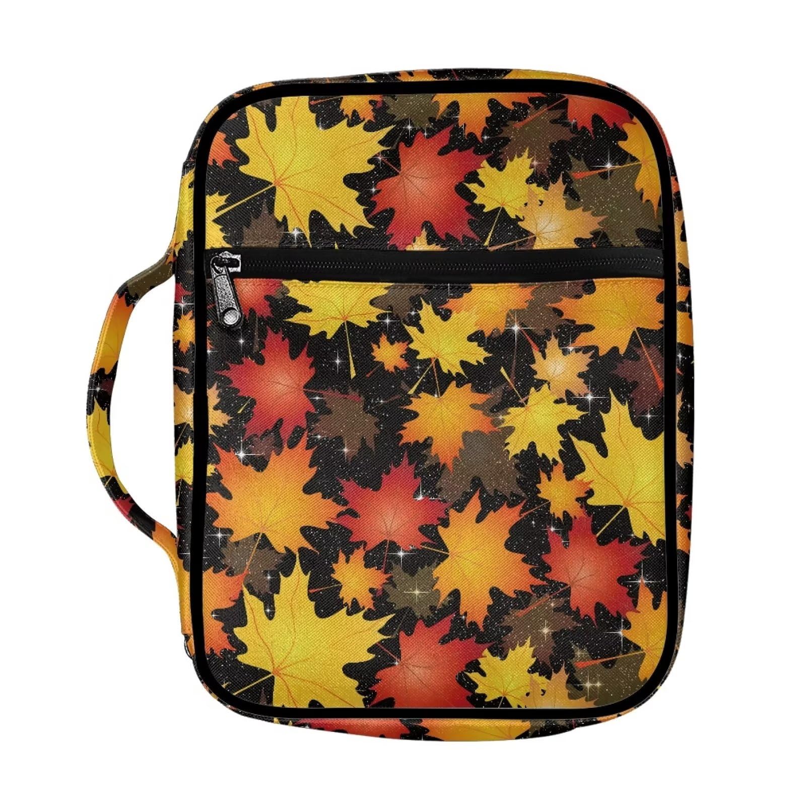 SEANATIVE Bible Cover for Women Fall Maple Leaves Bible Case Book Protector with Zipper and Tote Portable Scripture Protective Bag