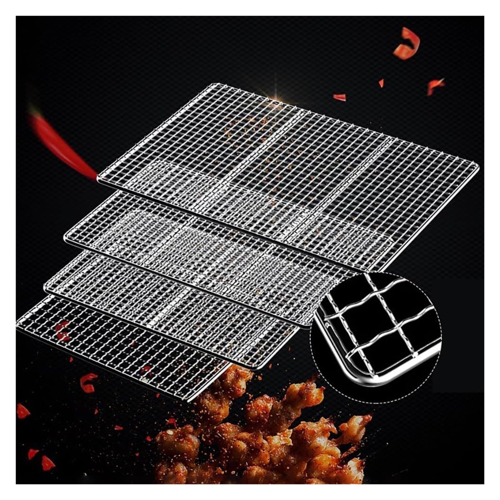 Rejilla de barbacoa de acero inoxidable de gran tamaño para costillas, rejilla redonda multiusos para fogatas (tamaño: 62 x 26 cm)