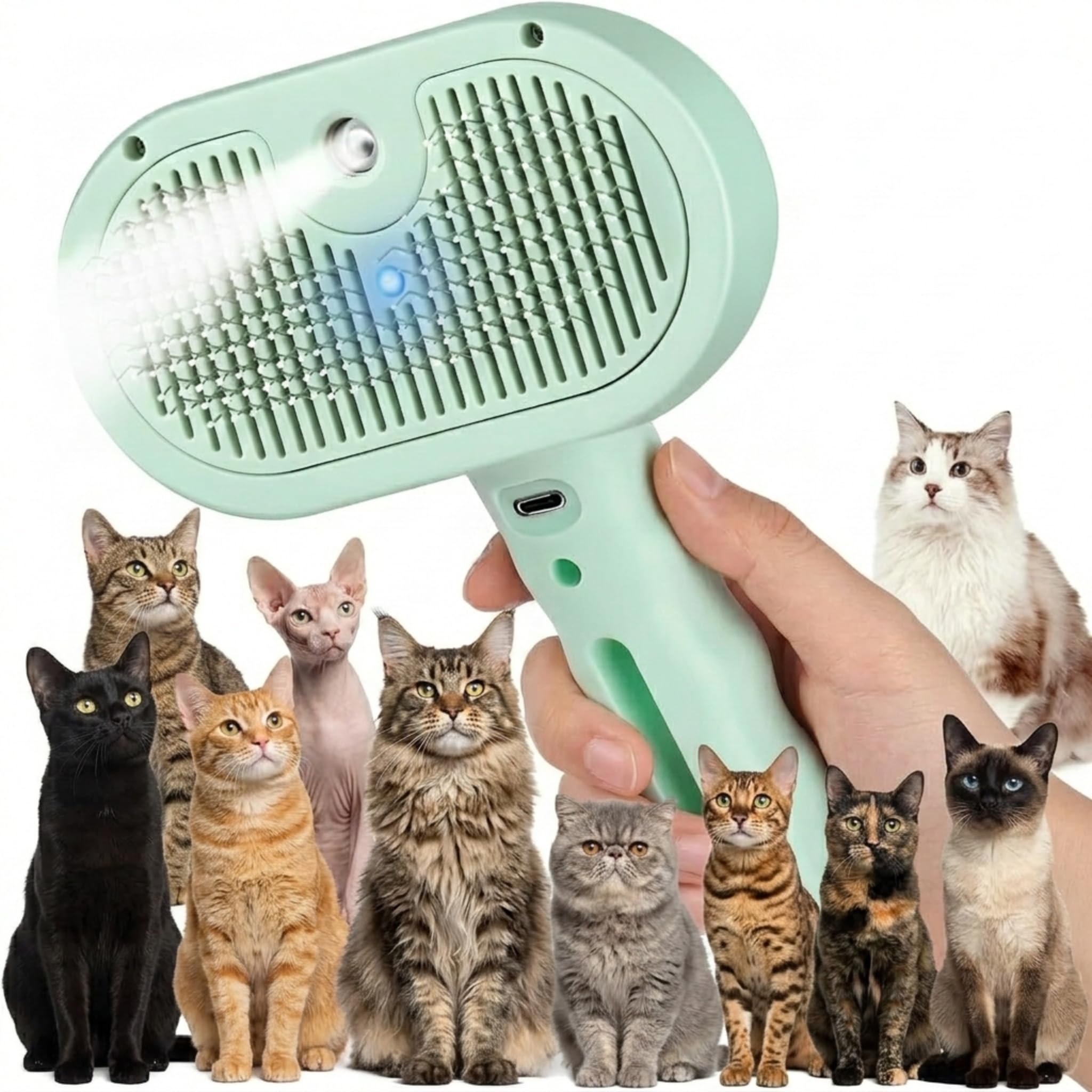 MAK7 Professional Cat Grooming Brush with UV Sterilization (Large, Summer Green) - Advanced Deshedding Tool for Long & S
