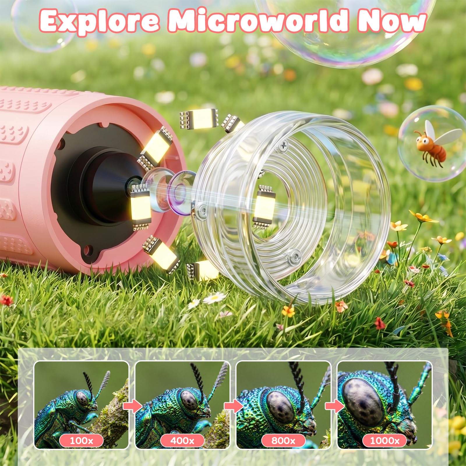 Mikroskop cyfrowy dla dzieci, powiększenie 1000x, przenośny mikroskop dla dzieci z ekranem HD 3,0", funkcją fotograficzną i kompatybilny z komputerem, mikroskop dziecięcy do ogrodu, lasu i na