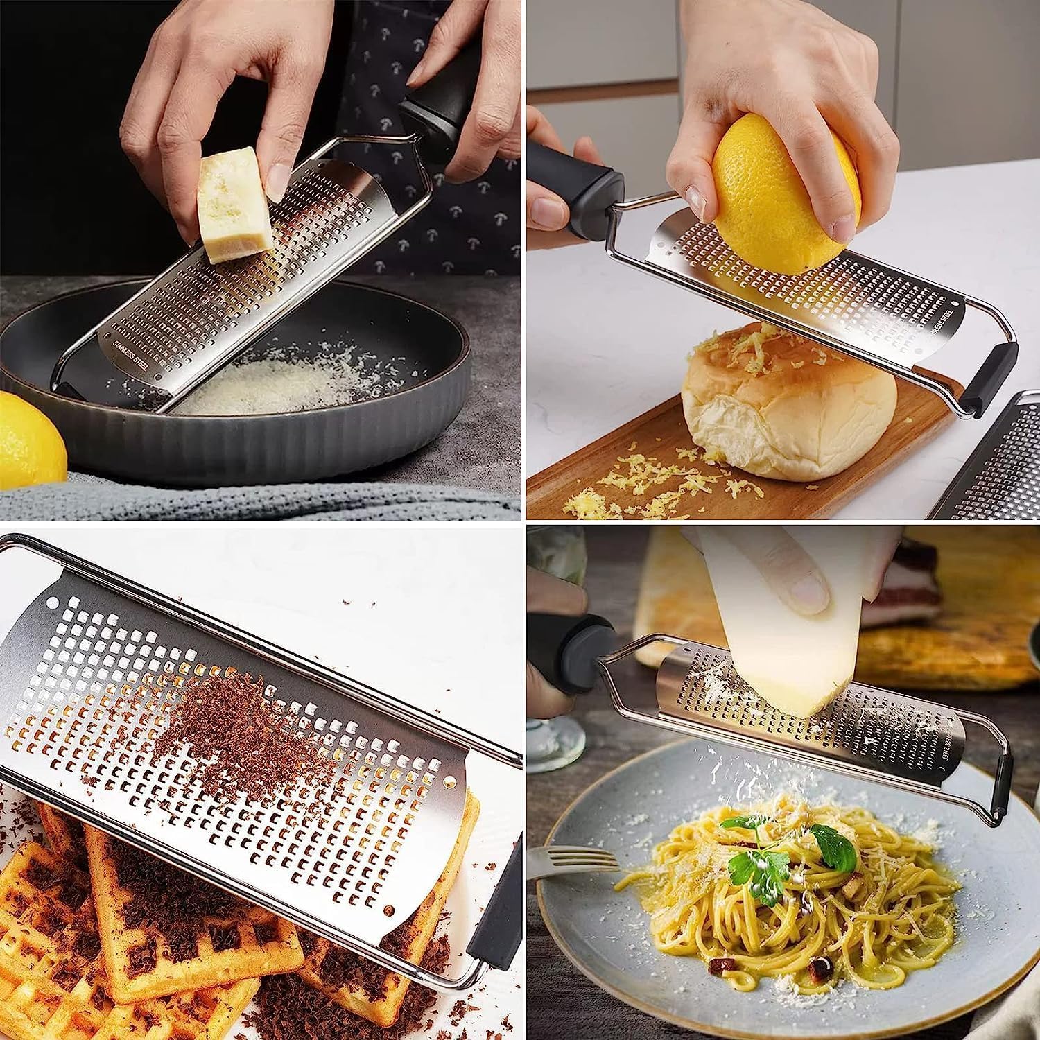 Baskety Lemon Zester & Cheese Grater - Parmesan Cheese, Lemon, Ginger, Garlic, Vegetables, Fruits - Razor-Sharp Stainless Steel Blade Protective Cover, Dishwasher Safe 12 Inch Flat (Black) 5 81p8uFFaIOL. SL1500