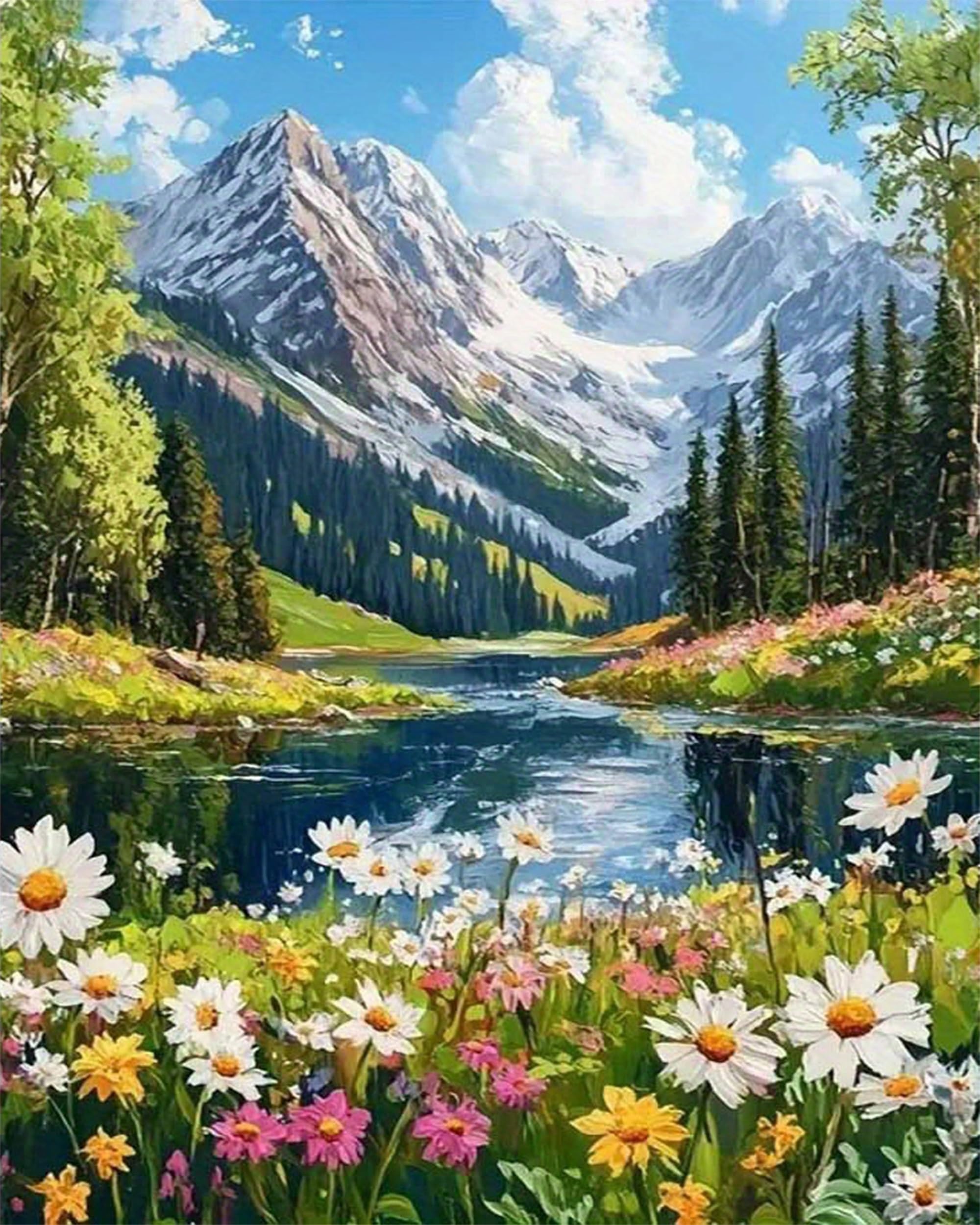 Nianxi Field Paint by Numbers for Adults,Mountain Painting by Numbers Kits Canvas,DIY Easy Cheerful Painting for Beginners,Gifts,Wall Decor (Valley)