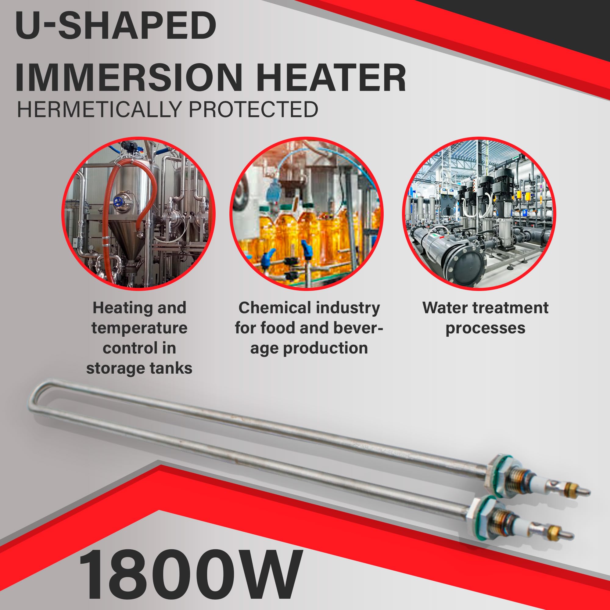 DOJA Barcelona | Résistance d'Immersion en Forme de U | 1800W | Résistance pour Chauffe de Liquides | 470mm | Rechange Chauffante | 230V | Chauffe pour Réservoirs, Chaudières et Conteneurs de Stockage