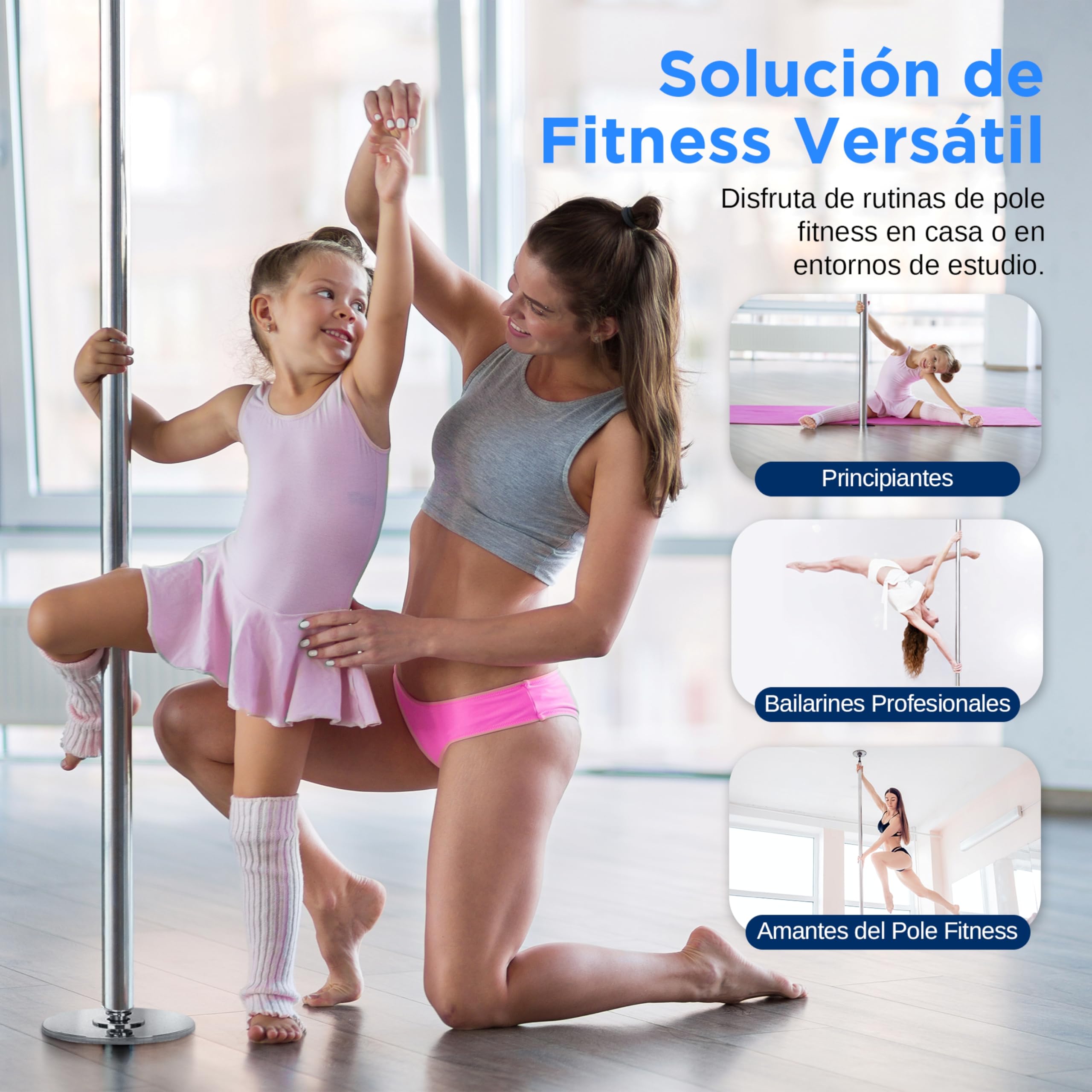 SereneLife barra pole dance, De baile, Plegable, Ejercicio, Para bailarinas, Principiantes, Ejercitadores, Atletas, Gimnasia, Fitness, Profesional, Clubes, Bares, Estudio, 1.21mts x 2
