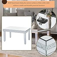 Vista 6 de LostCat Mesa de centro con espejo de vidrio de 35 pulgadas, moderna mesa de cóctel con diseño de cristal y patas de altura ajustable, mesas