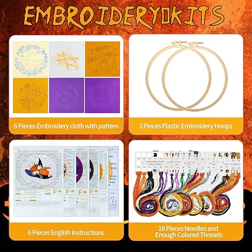 Miniatura 9 de Canlierr Juego de 6 juegos de bordado de Navidad con patrón e instrucciones (idioma español no garantizado), patrón de iniciación de bordado, hilo