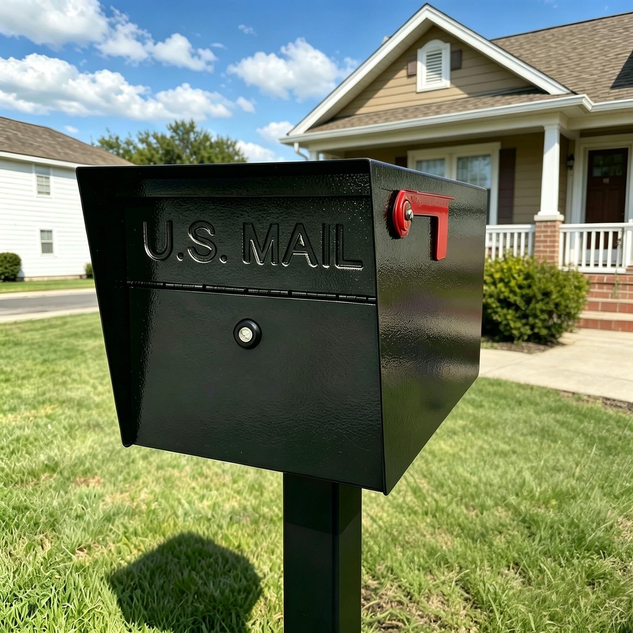 Photo 1 of Mailbox,with Mounting Post, 4 Keys,Mailboxes for Outside,Locking Mailbox,Large,Black,Metal Mail Box,Heavy Duty