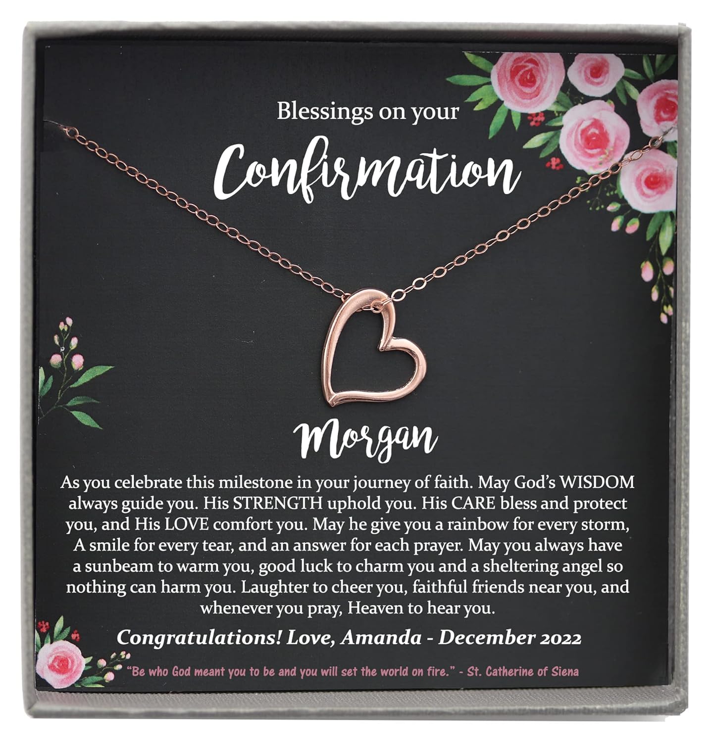 Personalized heart necklace with customizable poem card