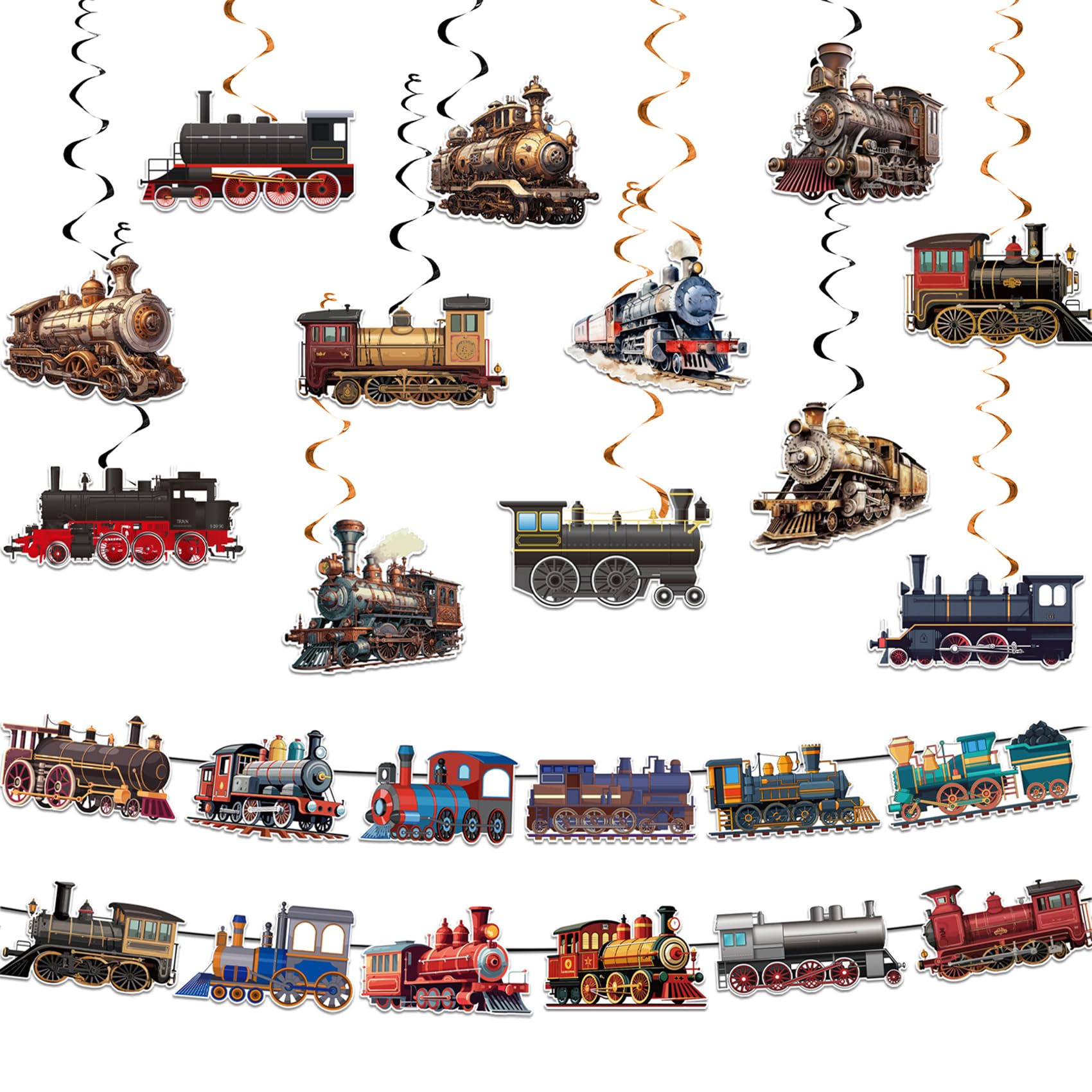 26 Pcs Train Hanging Swirls Train Banners Retro Train Dachshund Ceiling Swirls Decorations Hanging Decorations for Train Birthday Decorations Party Supplies