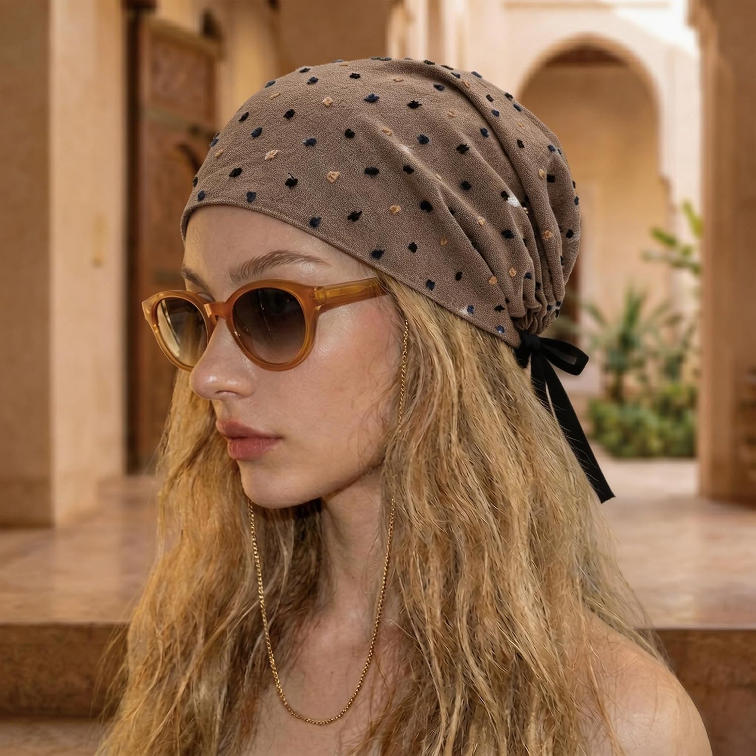 ZLYC Boho Floral Print Tie Back Beanie for Women Adjustable Summer Bonnet image 3