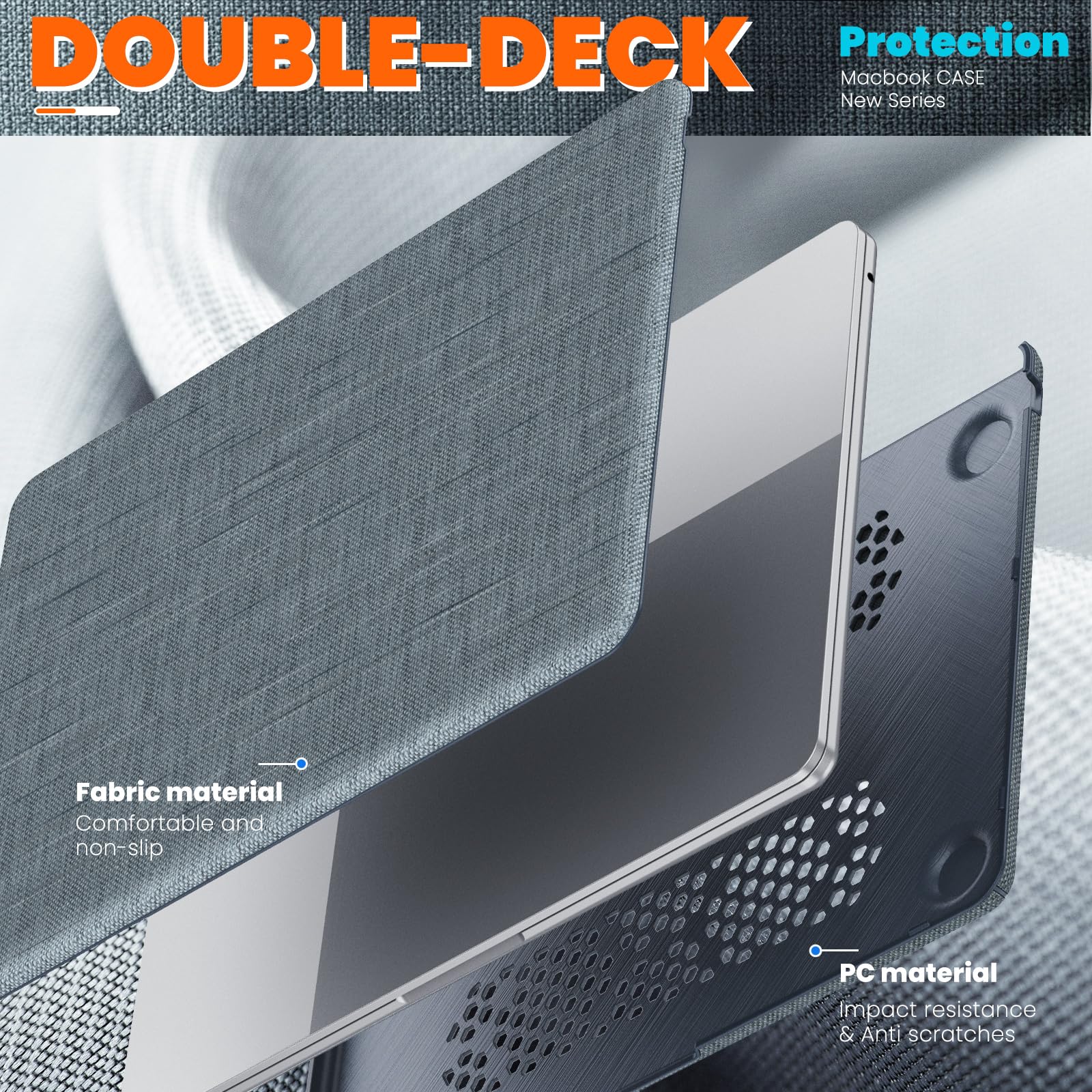 ProElite Case for MacBook Air 13.6 inch 2022 2023 2024 2025 Release M5/M4/M3 A3113 M2 A2681 with Touch ID, Fabric Material Hard Shell with Slim TPU Bumper and Fold Kickstand, Grey 1