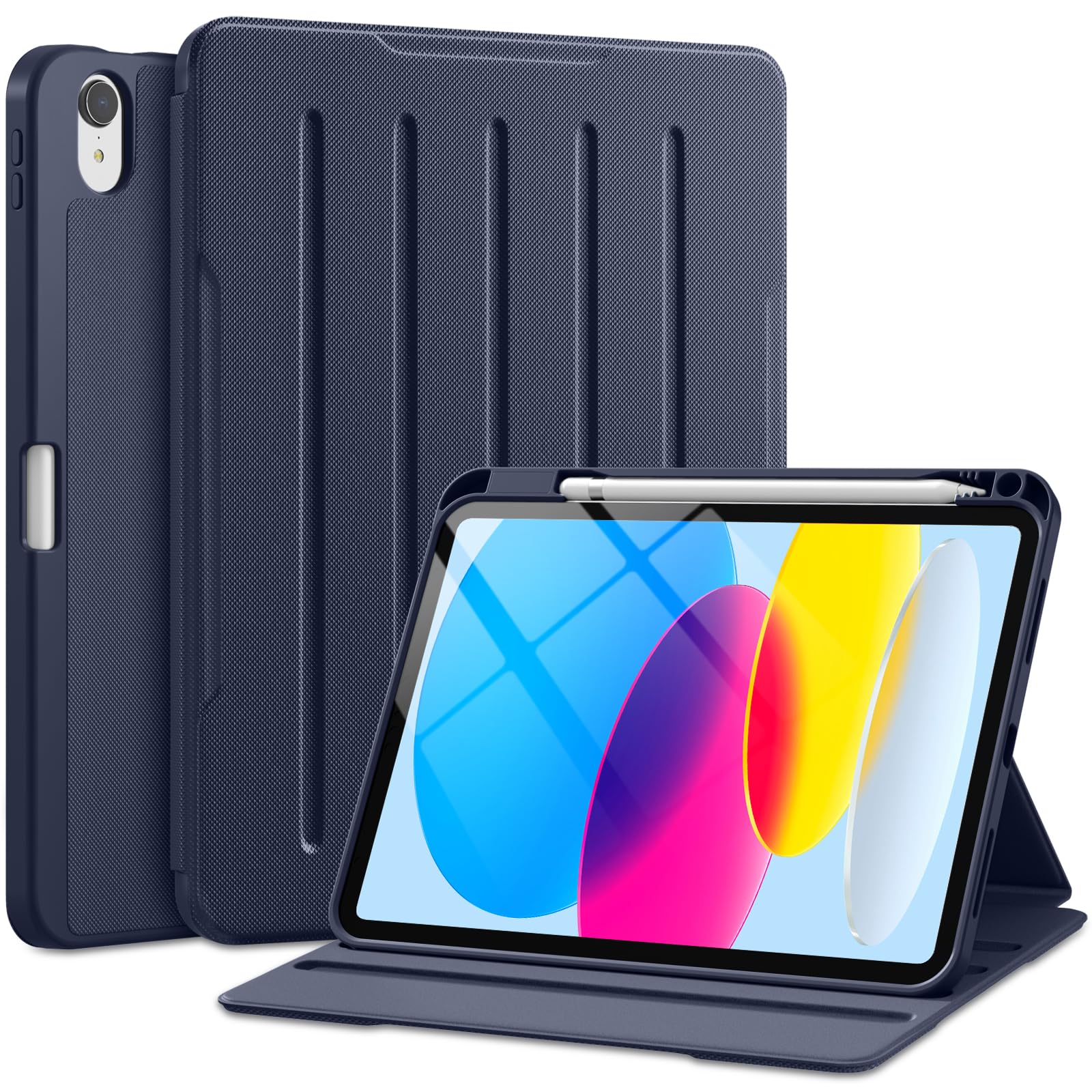 Akkerds Funda para iPad (A16) de 11ª generación de 11 pulgadas 2025, para iPad de 10.9 pulgadas 2022 con soporte para lápices, cubierta de soporte de múltiples ángulos, parte trasera de TPU a prueba